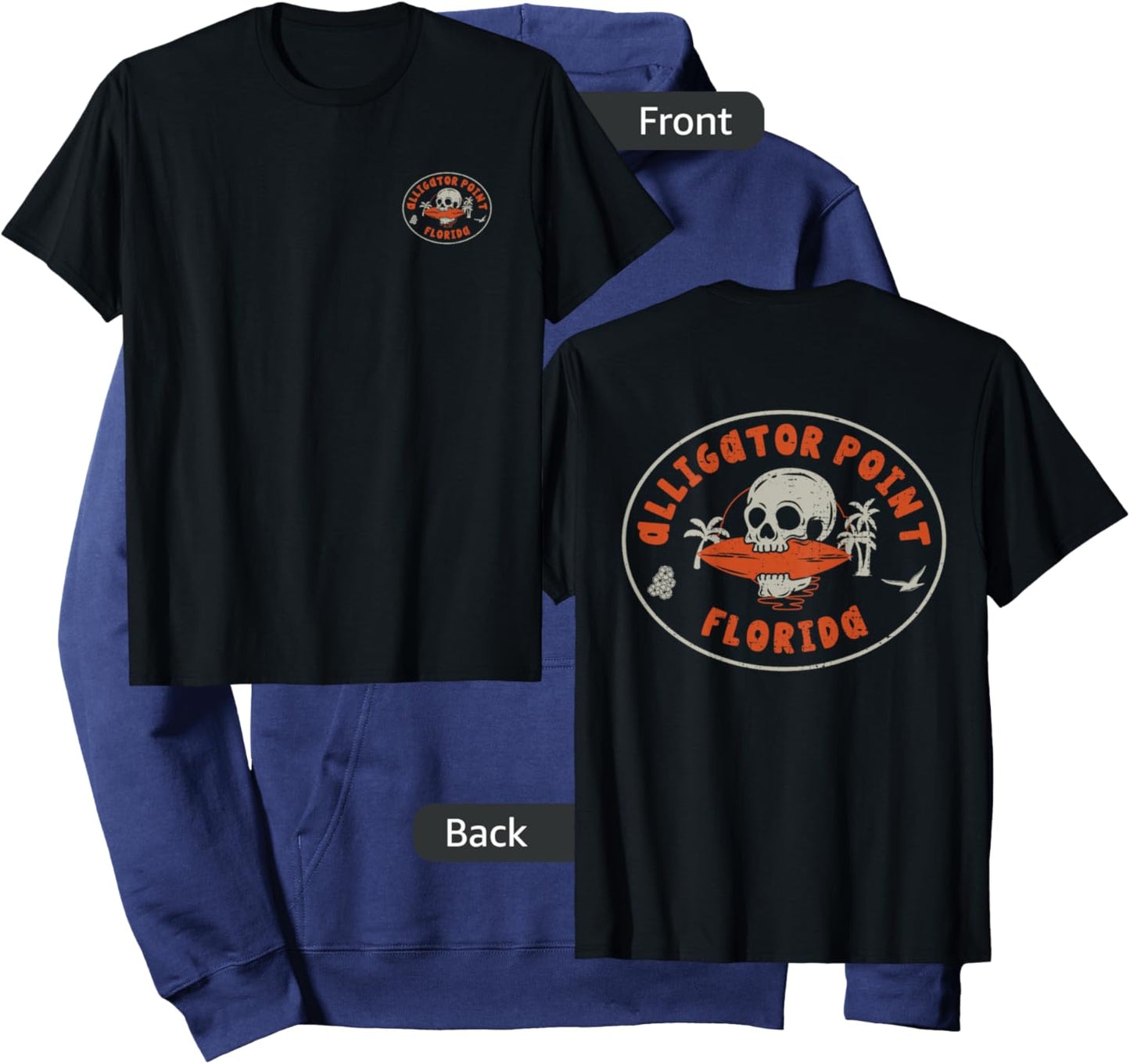 Alligator Point Florida FL Vintage Surf Beach Front & Back Men Women Hoodie - Hoodie | Navy