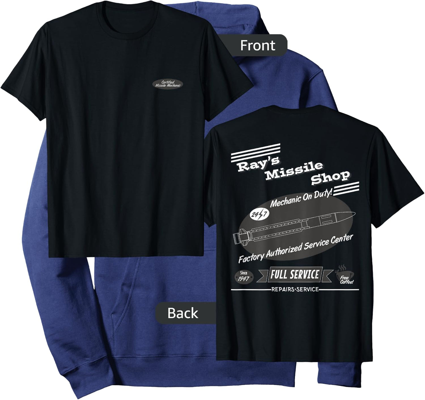 Ray's Missile Shop Certified Missile Mechanic Black, White Hoodie - Hoodie | Navy