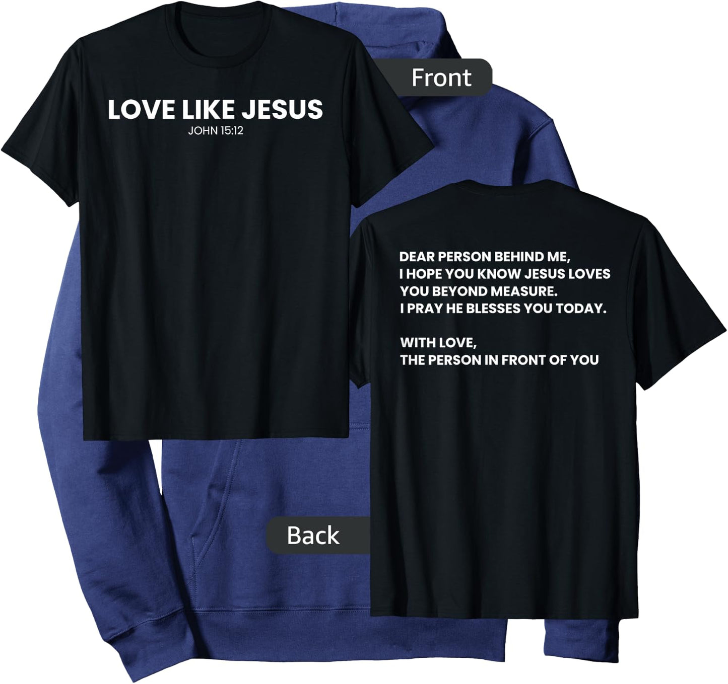 Love Like Jesus Religious God Christian Words on Back Hoodie - Hoodie | Navy