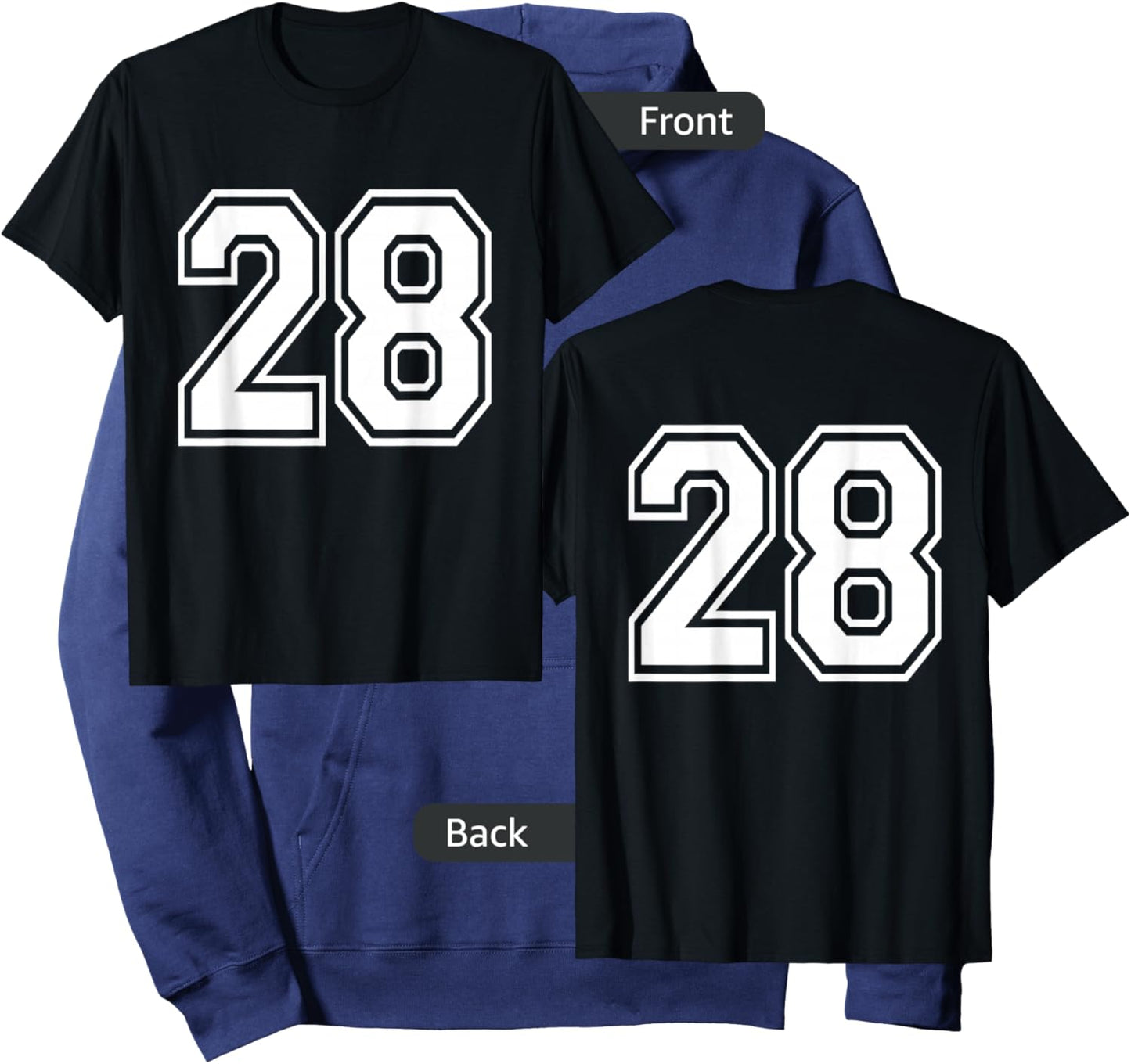 Number 28 Front + Back Varsity Sports Team 28th Birthday Hoodie - Hoodie | Navy