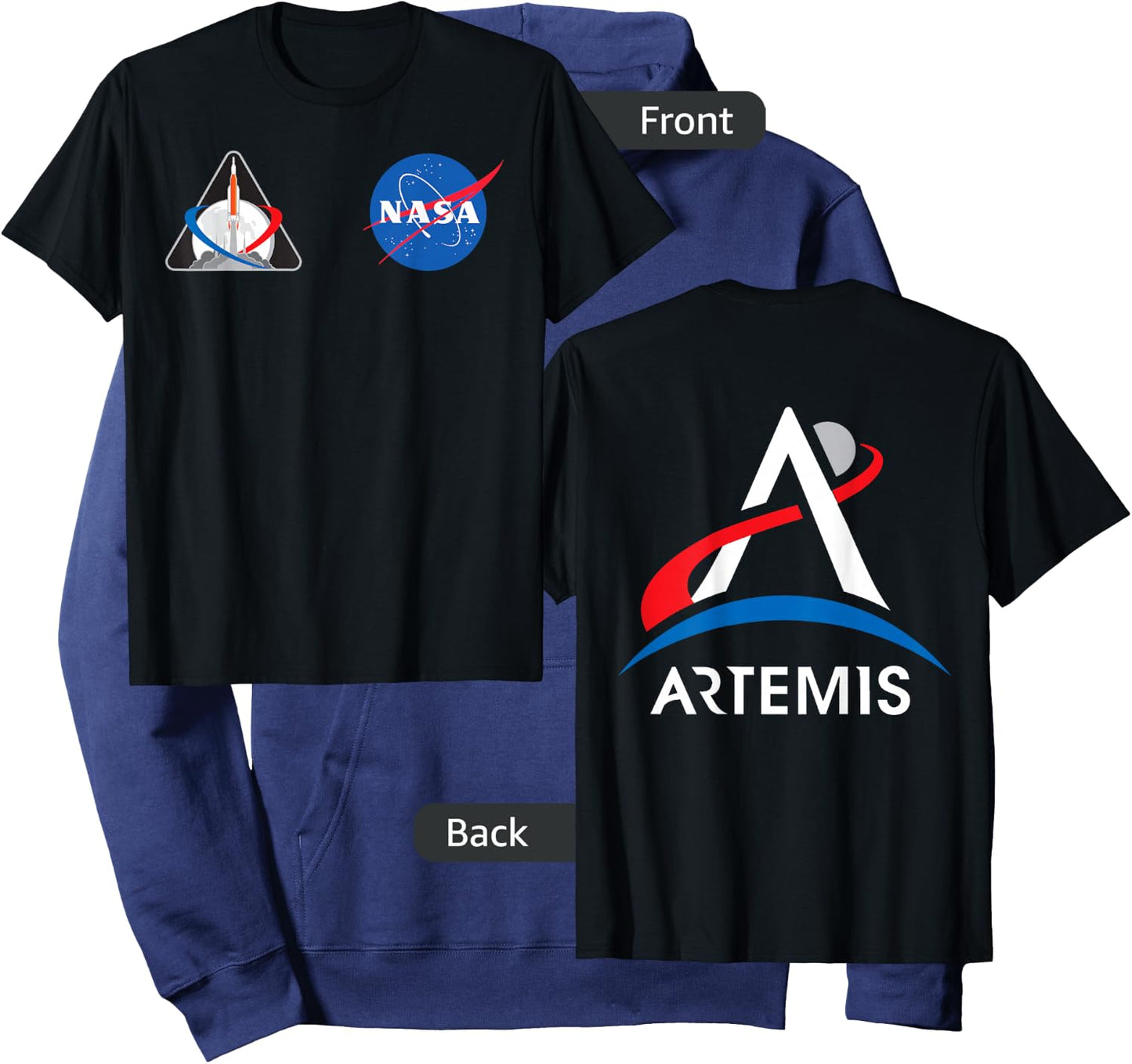 Artemis Mission 1 One Badge NASA Logo Front and Back Design Hoodie - Hoodie | Navy