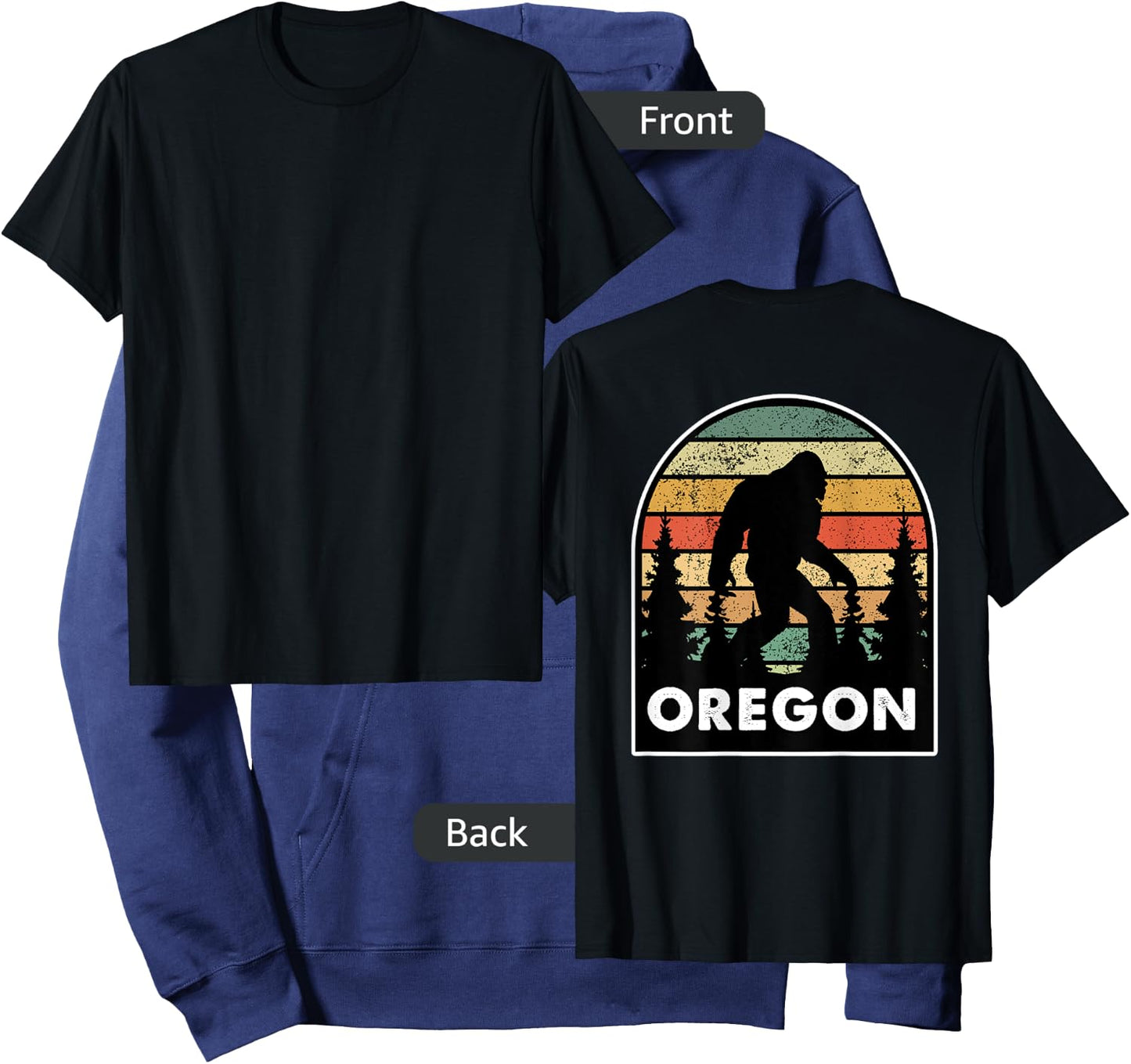 Printed on the Back - Oregon with a Bigfoot, or a Sasquatch Hoodie - Hoodie | Navy