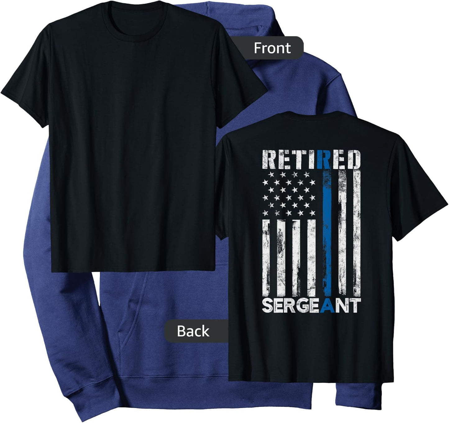 Retired Sergeant Police gift Thin Blue Line American Flag Hoodie - Hoodie | Navy