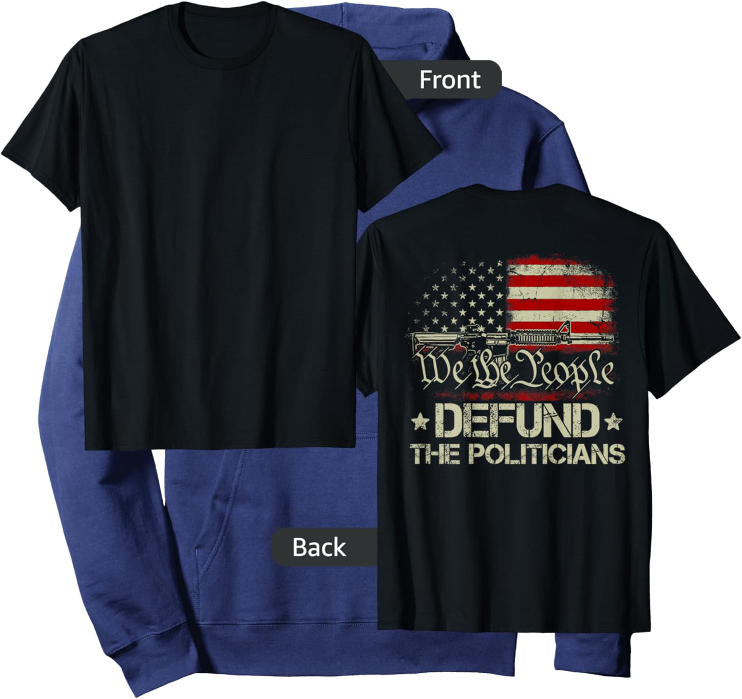 Gun American Flag Libertarian Defund Politicians (on back) Hoodie - Hoodie | Navy