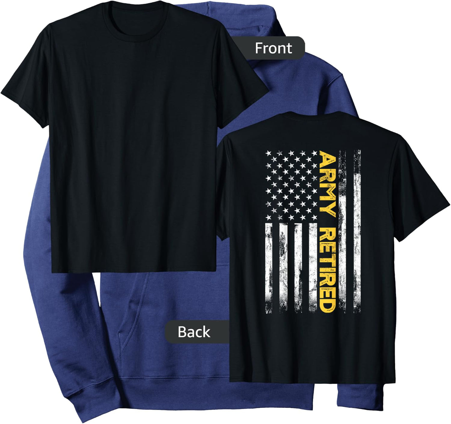 Army Retired Military Army Thin Goldline American Flag Hoodie - Hoodie | Navy