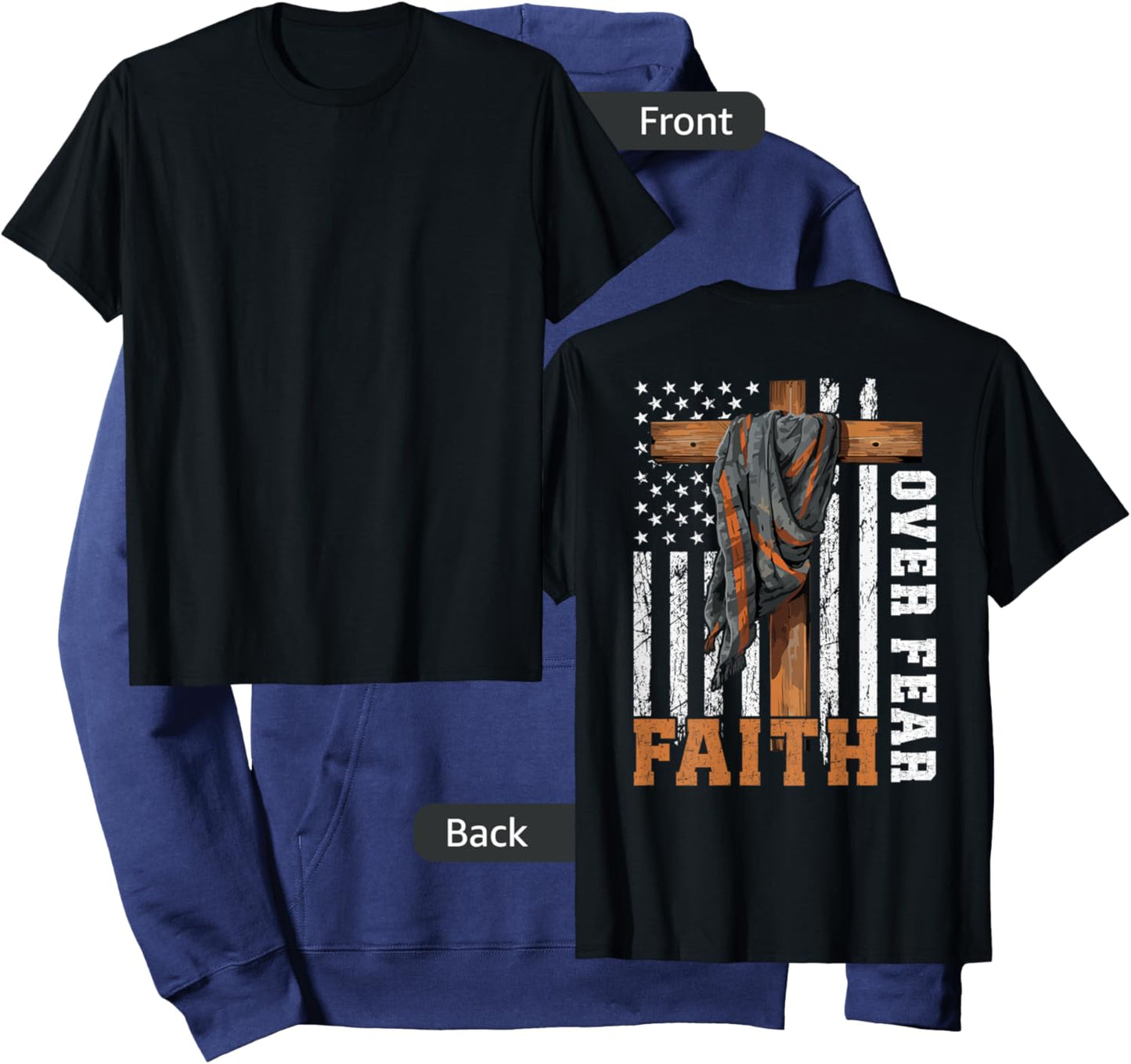 Bible Verse Faith Over Fear USA Flag Christian Cross On Back Girls Kids Men Hoodie - Hoodie | Navy