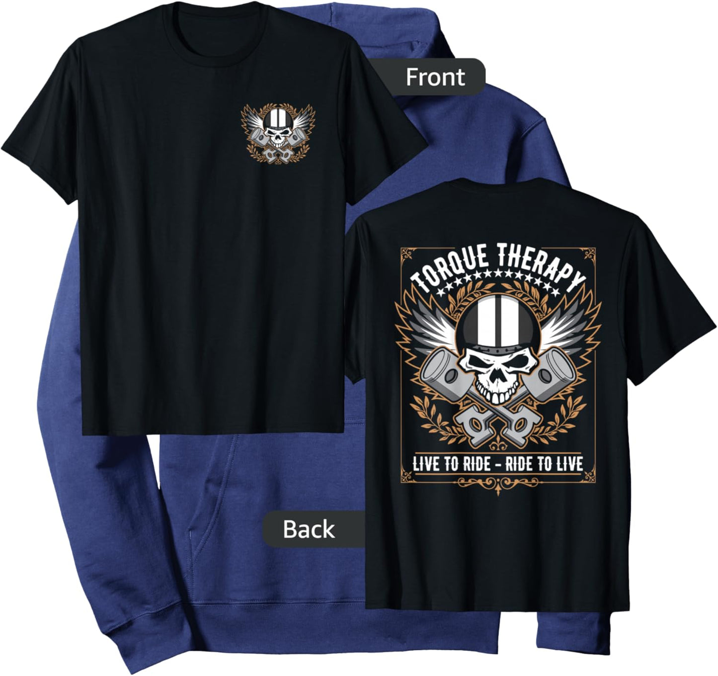 Torque Therapy Live to Ride, Ride to Live Biker Skull Design Hoodie - Hoodie | Navy