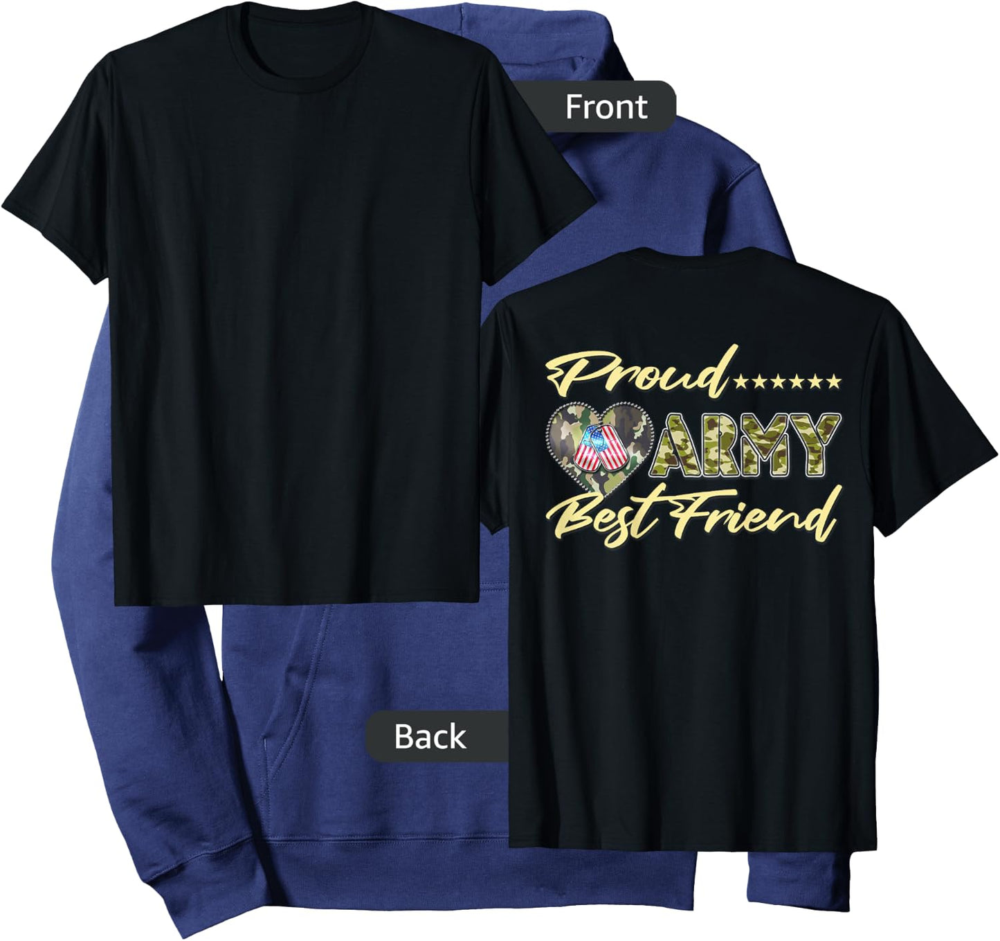 Proud Army Best Friend - US Flag Dog Tag Heart Military Gift Hoodie - Hoodie | Navy
