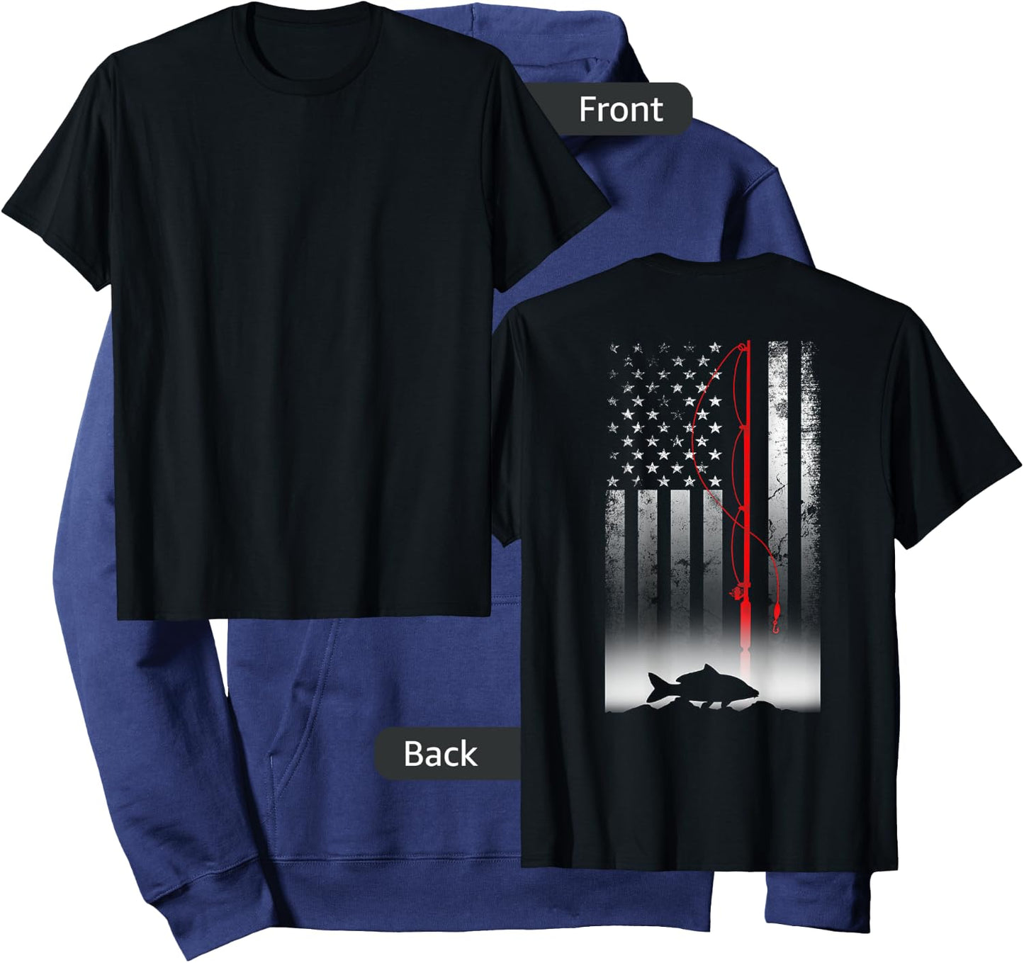 Fishing Pole American Flag Gift Patriotic Fisherman Small Hoodie - Hoodie | Navy