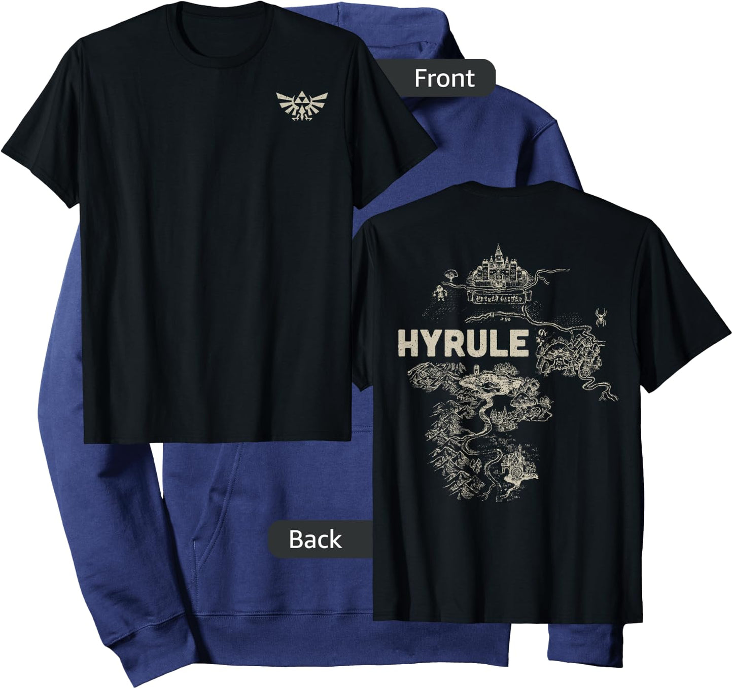 The Legend Of Zelda Hyrule Crest And Map Hoodie - Hoodie | Navy