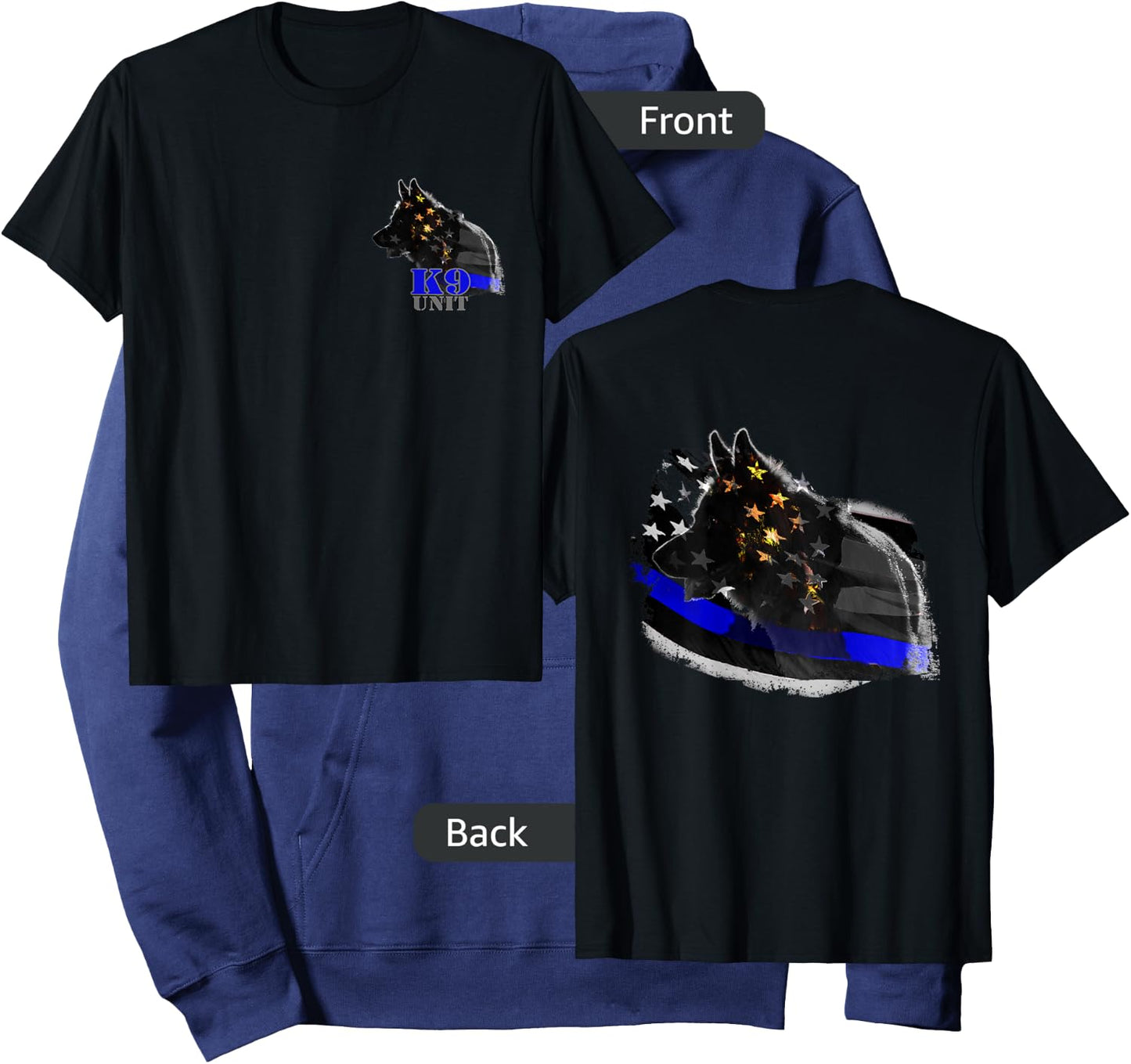 K9 Thin Blue Line American Flag German Shepherd 2 Sided Hoodie - Hoodie | Navy