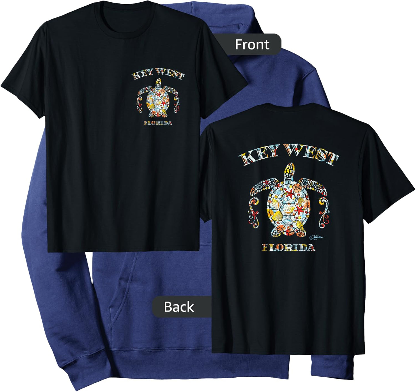 JCombs: Key West, FL, Sea Turtle w/ Seashells (Two-Sided) Hoodie - Hoodie | Navy