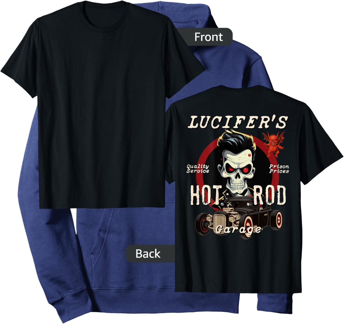Lucifer's Hot Rod Garage Biker Rockabilly Skull Retro Hoodie - Hoodie | Navy