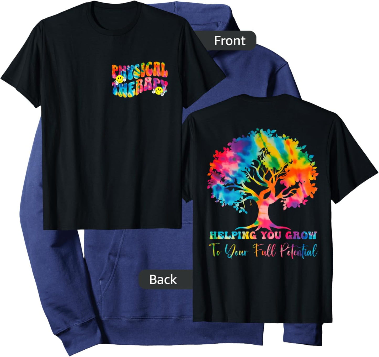 (2 SIDED) Physical Therapy Month Tie Dye Groovy PT Month 70s Hoodie - Hoodie | Navy