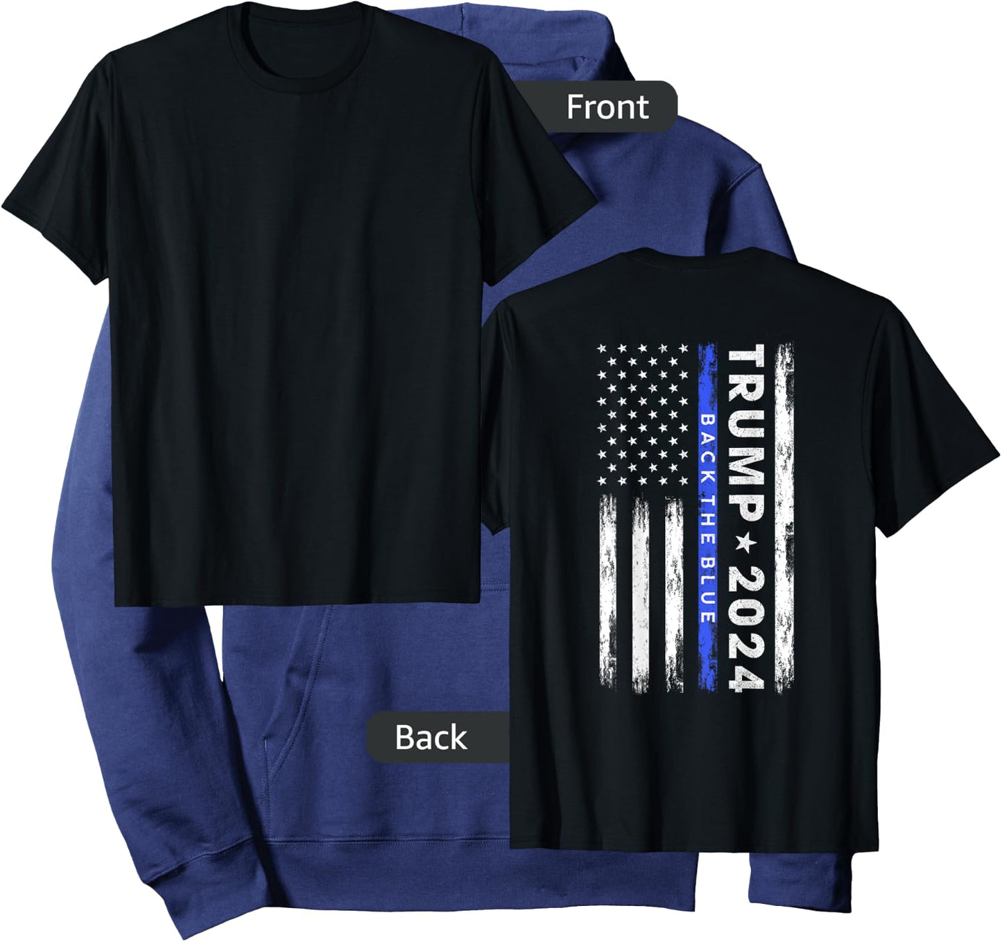 Pro Trump 2024 Back The Blue Thin Blue Line American Flag Hoodie - Hoodie | Navy