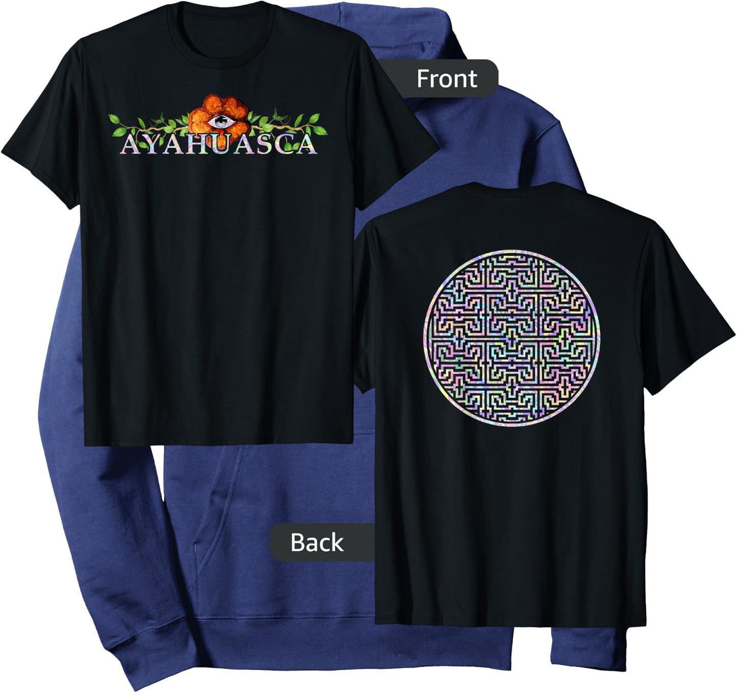 2 SIDED AYAHUASCA Shipibo Sacred Geometry DMT Shirt Hoodie - Hoodie | Navy