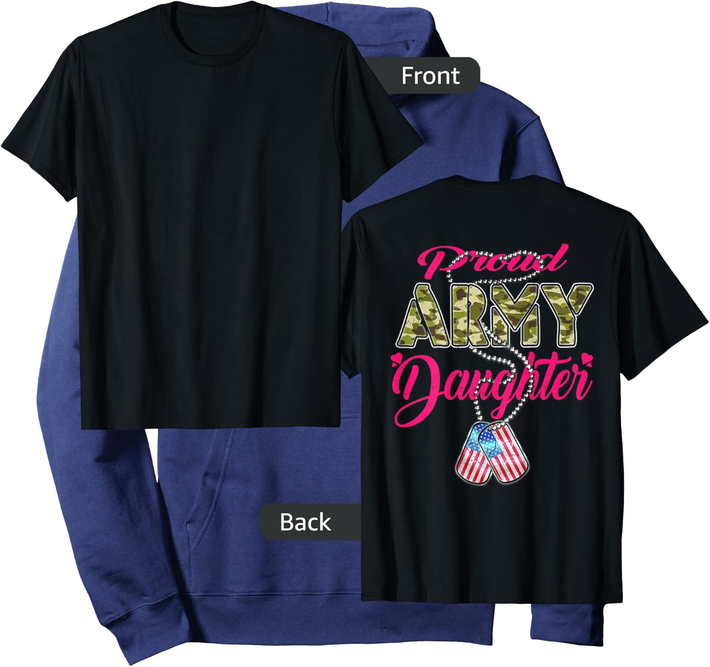 Proud Army Daughter US Flag Camo Dog Tags Military Child Men Women Kids Hoodie - Hoodie | Navy