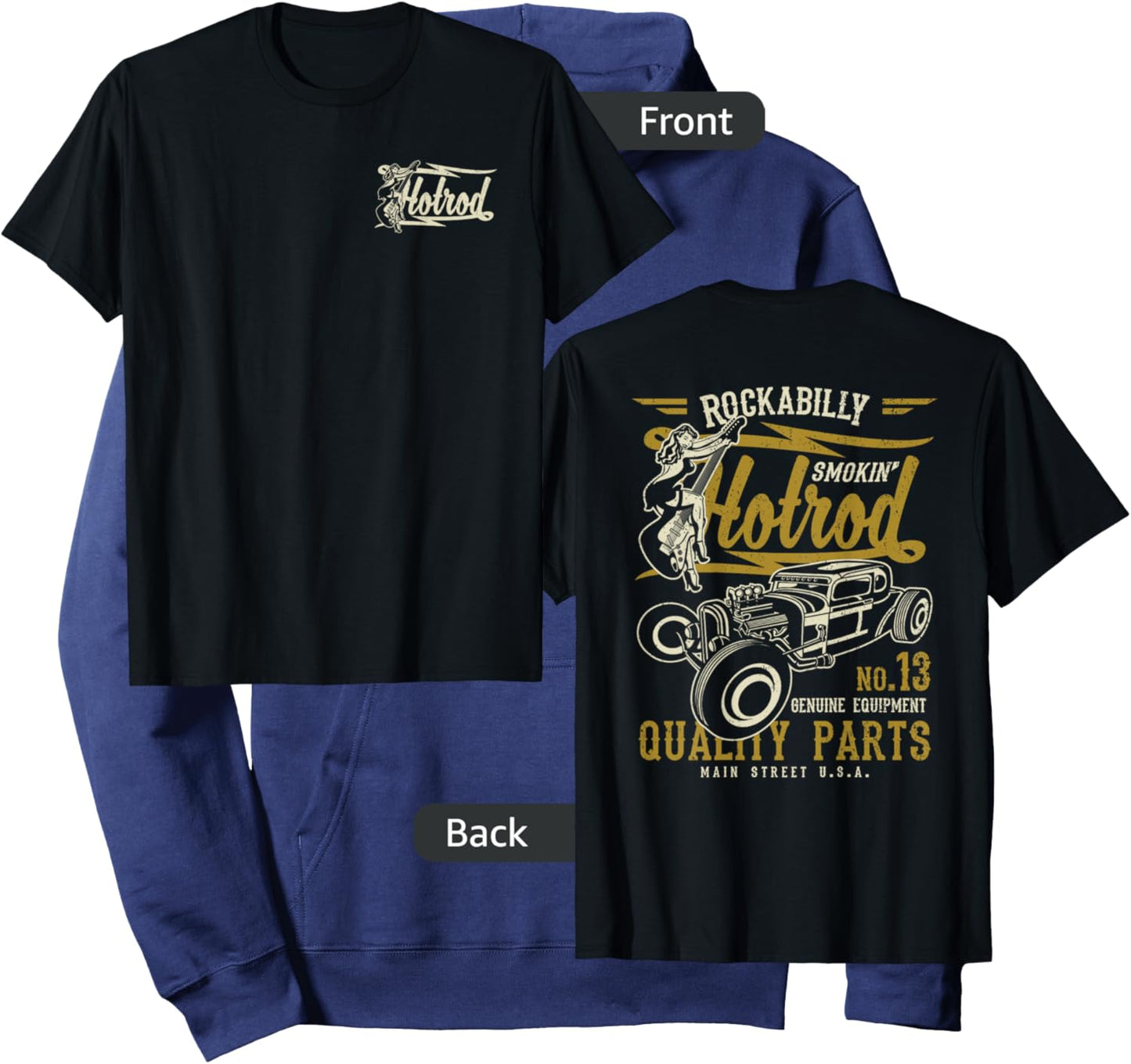 Retro Vintage Style Hotrod Distressed Design Hoodie - Hoodie | Navy