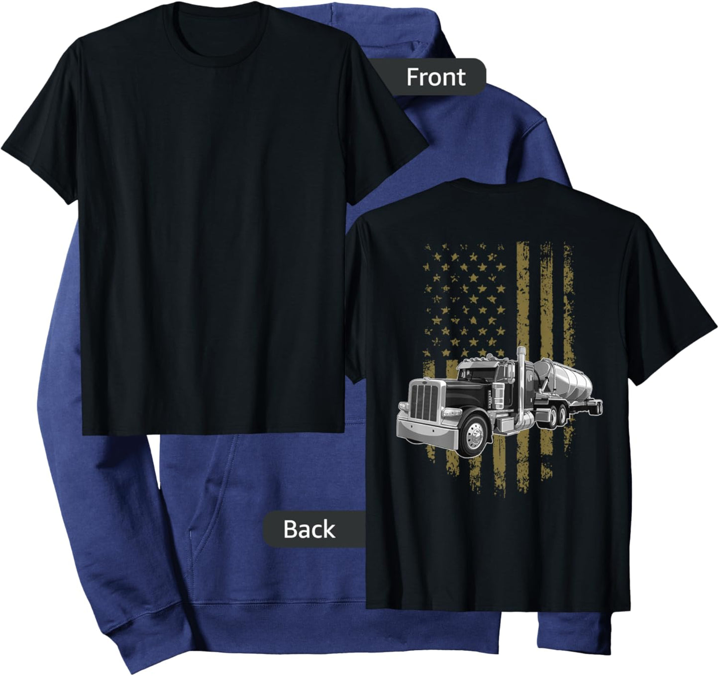 On Back- Big Rig Semi Trailer Truck Driver USA American Flag Hoodie - Hoodie | Navy