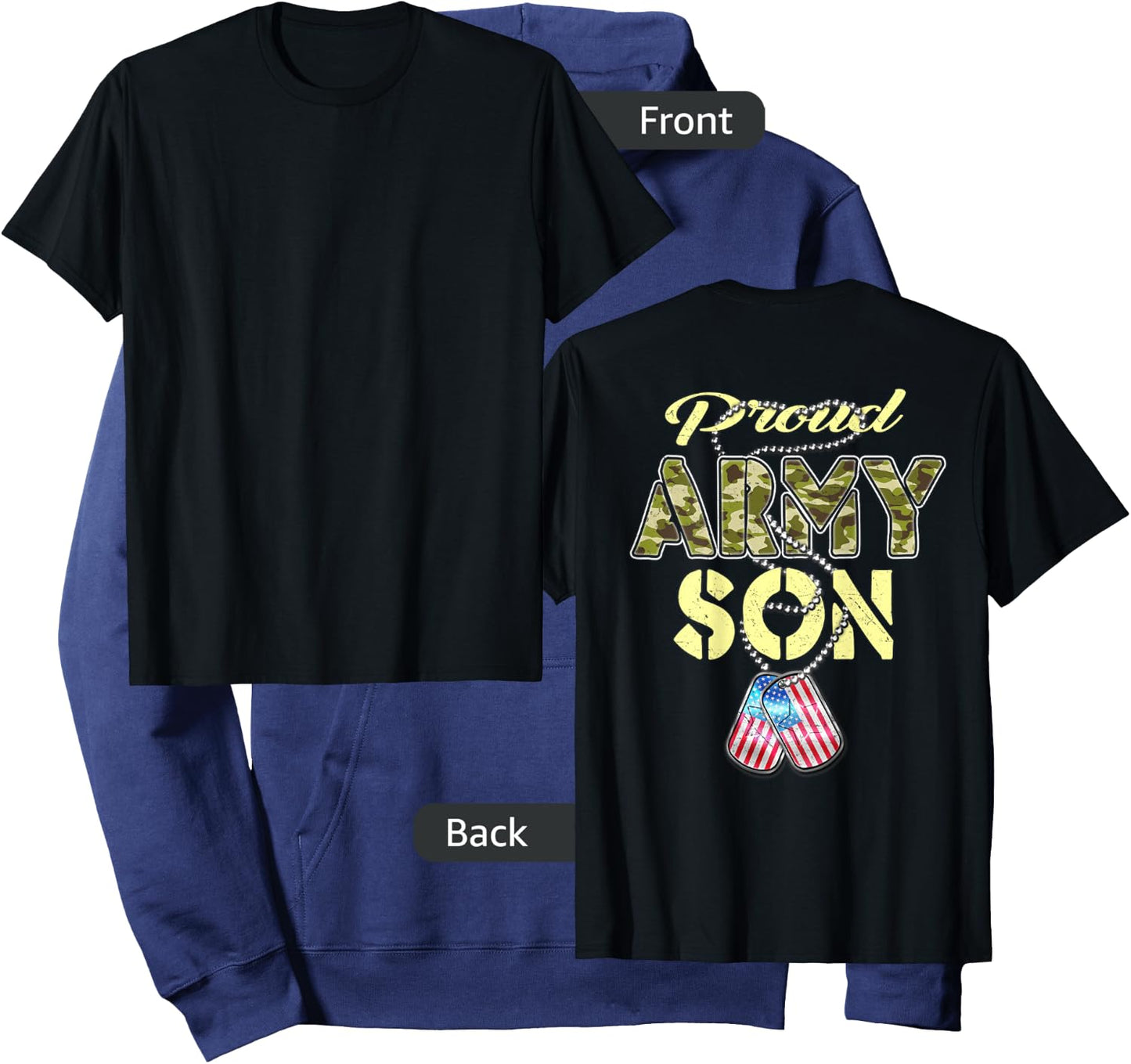 Proud Army Son US Flag Camo Dog Tags Pride Military Child Hoodie - Hoodie | Navy