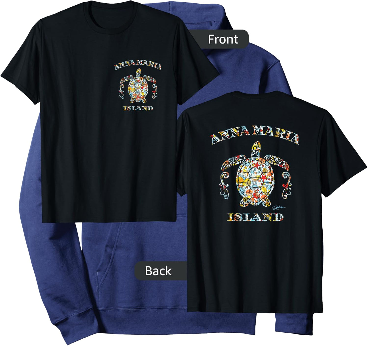 JCombs: Anna Maria Island, Sea Turtle w/ Seashells (2-Sided) Hoodie - Hoodie | Navy