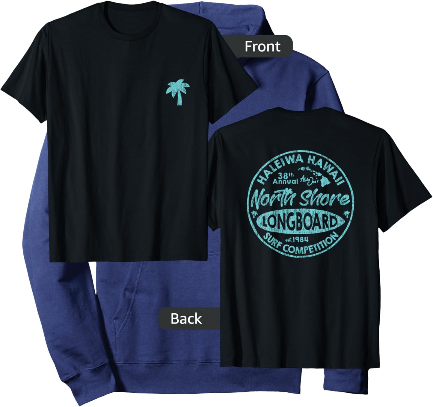 North Shore Haleiwa Hawaii Long Board Surf Vintage Style Hoodie - Hoodie | Navy