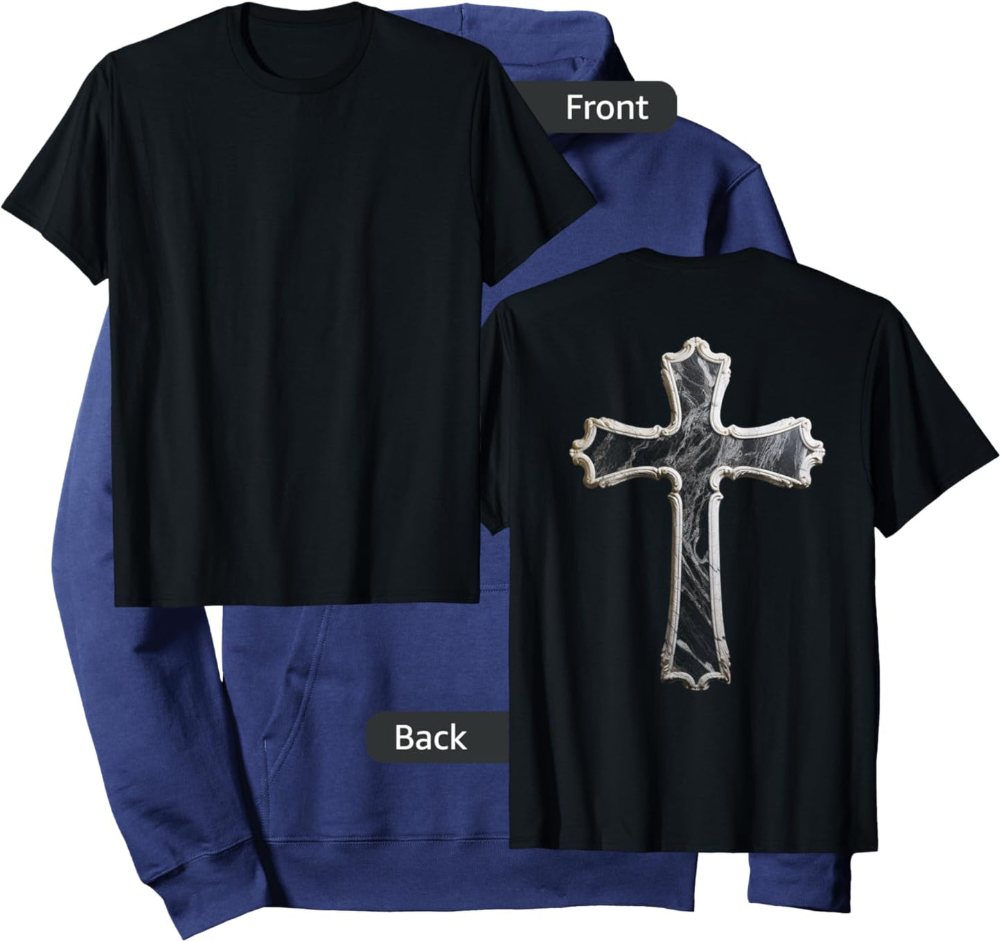 Large Crucifix Cross on Back Christian Hoodie - Hoodie | Navy