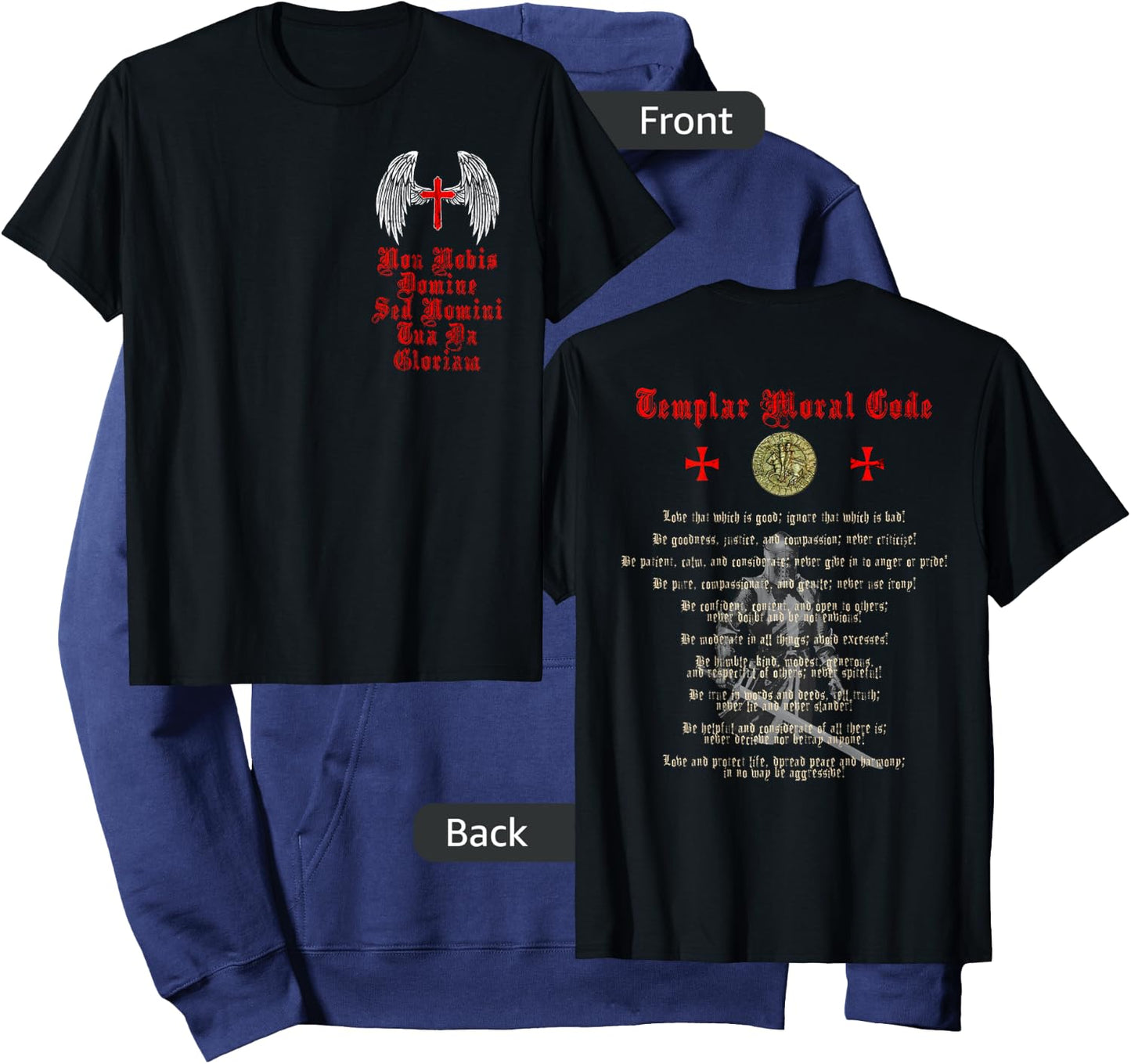 Knights Templar Moral Code Holy Cross Wings Red Crusader Hoodie - Hoodie | Navy