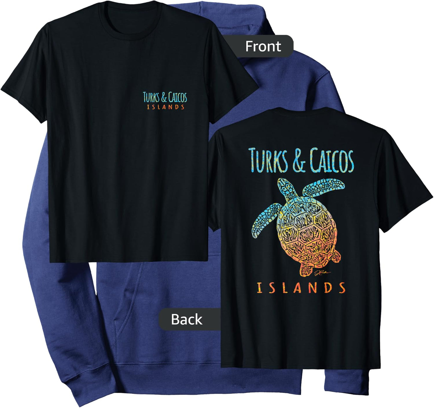 JCombs: Turks & Caicos Islands Sea Turtle (Two-Sided) Hoodie - Hoodie | Navy
