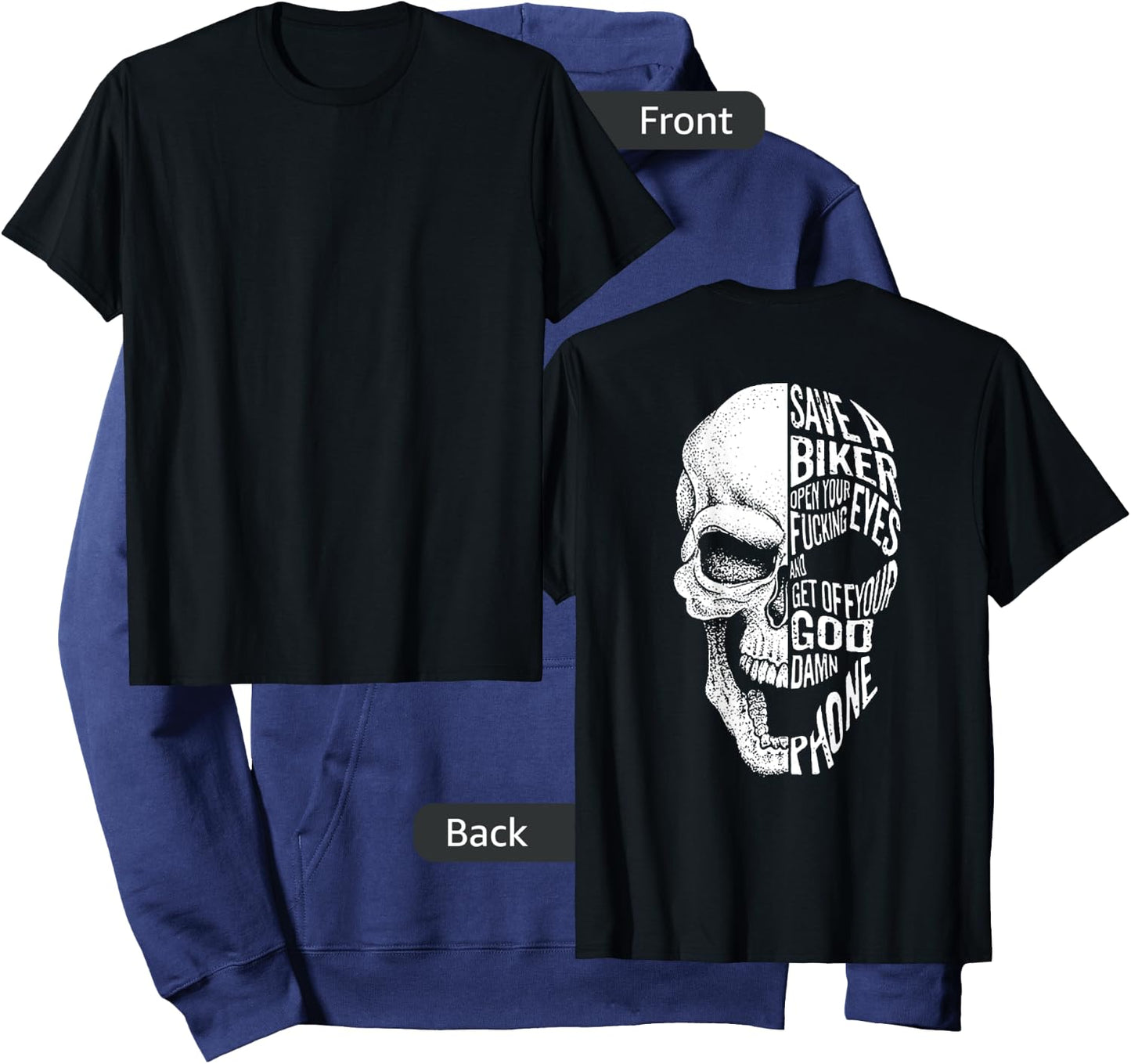 Save a biker open your fucking eyes skull (on back) Hoodie - Hoodie | Navy