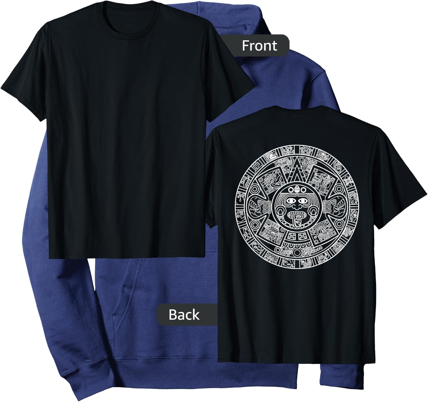 Aztec Calendar - Mexica Mayan Sun Stone Symbol Back Print Hoodie - Hoodie | Navy