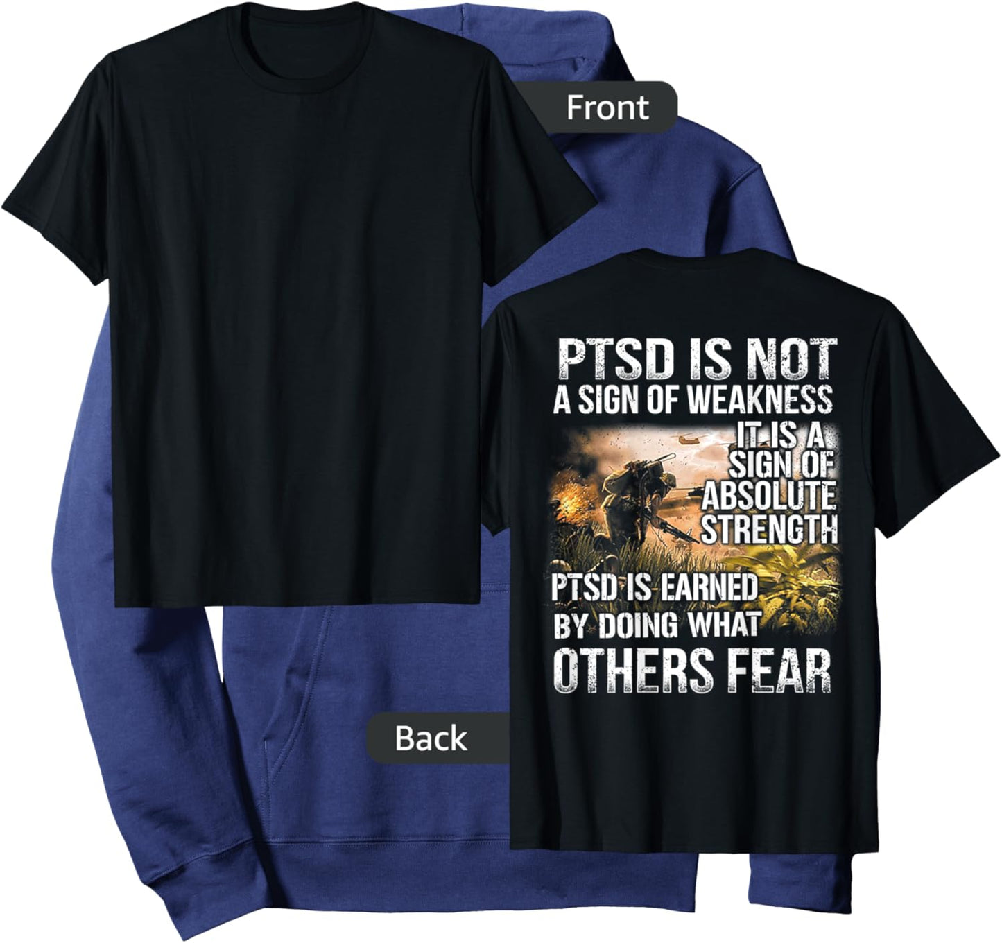 PTSD is not a sign of weakness Vietnam Veterans (on back) Hoodie - Hoodie | Navy