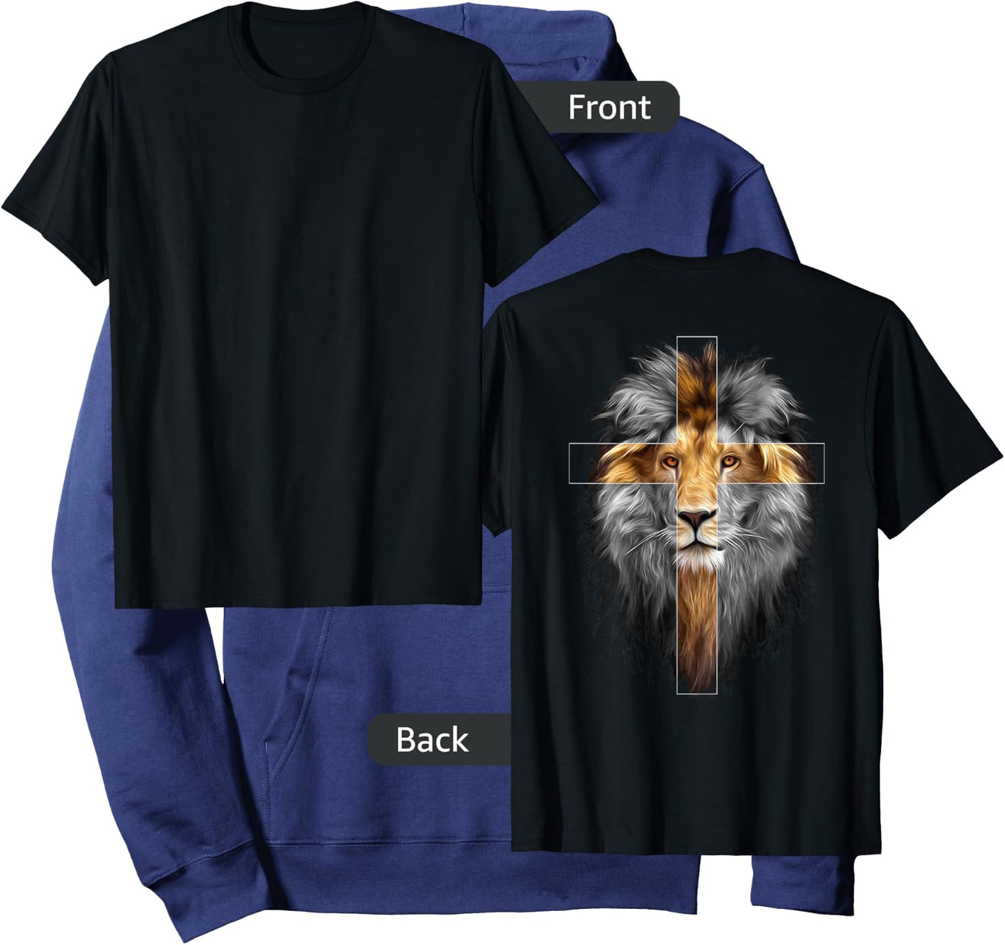 Jesus Lion of Judah Back Side Hoodie - Hoodie | Navy