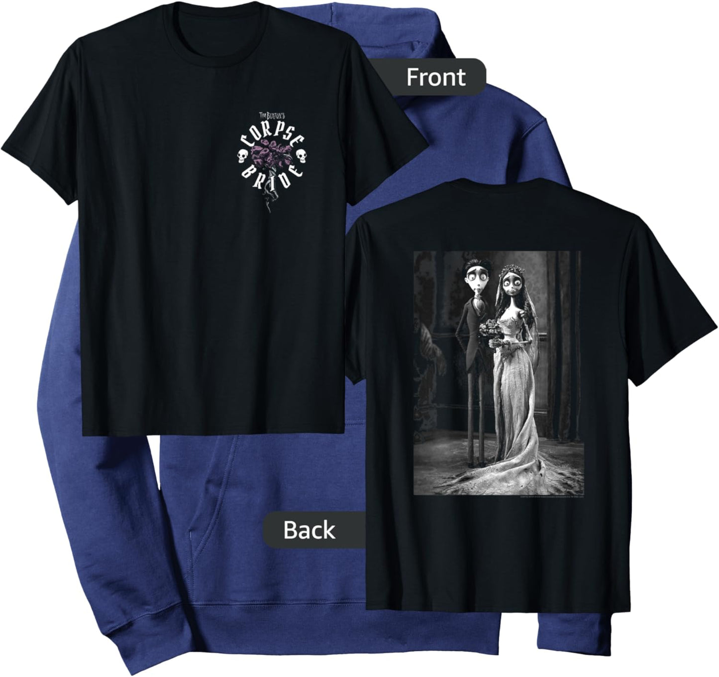 Corpse Bride Front and Back Victor Emily Marriage Movie Hoodie - Hoodie | Navy
