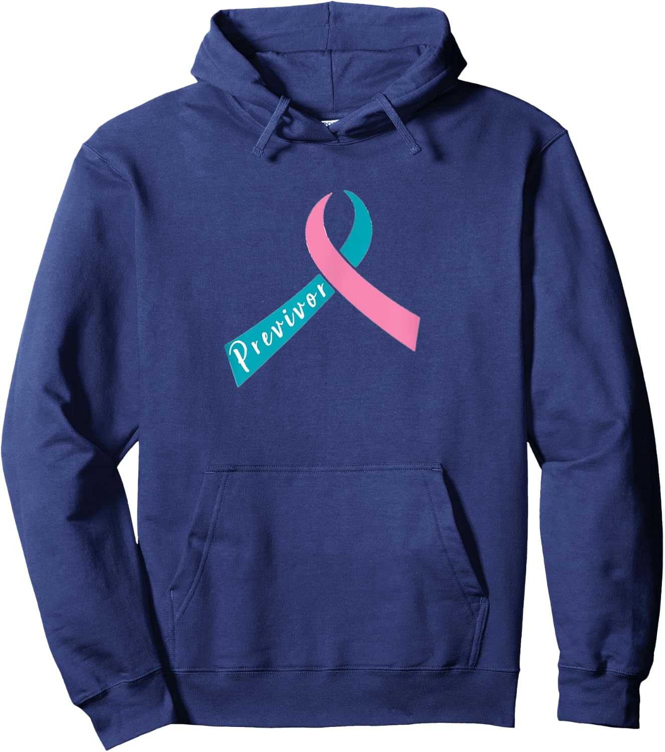 Teal & Pink Ribbon - Previvor Hoodie - Hoodie | Navy