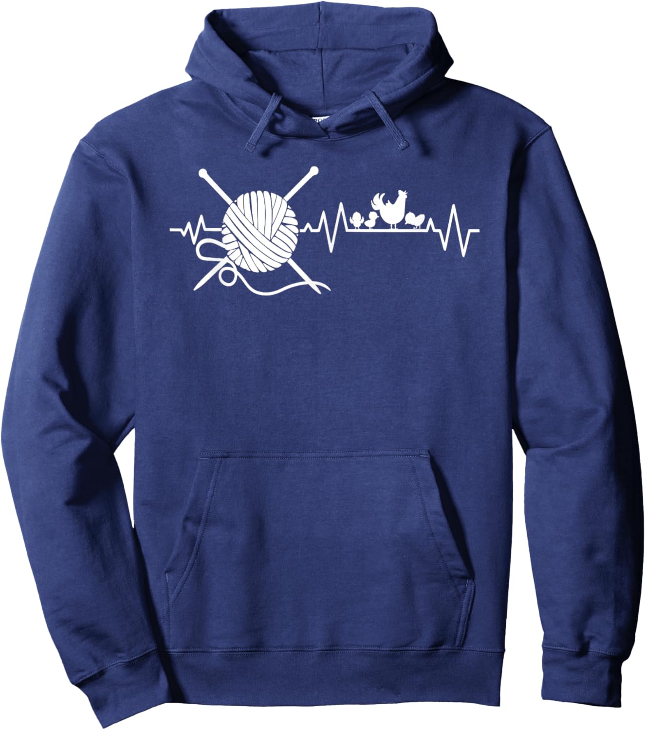 Knitting Yarn Crochet Backyard Chicken Lover Heartbeat Hoodie - Hoodie | Navy