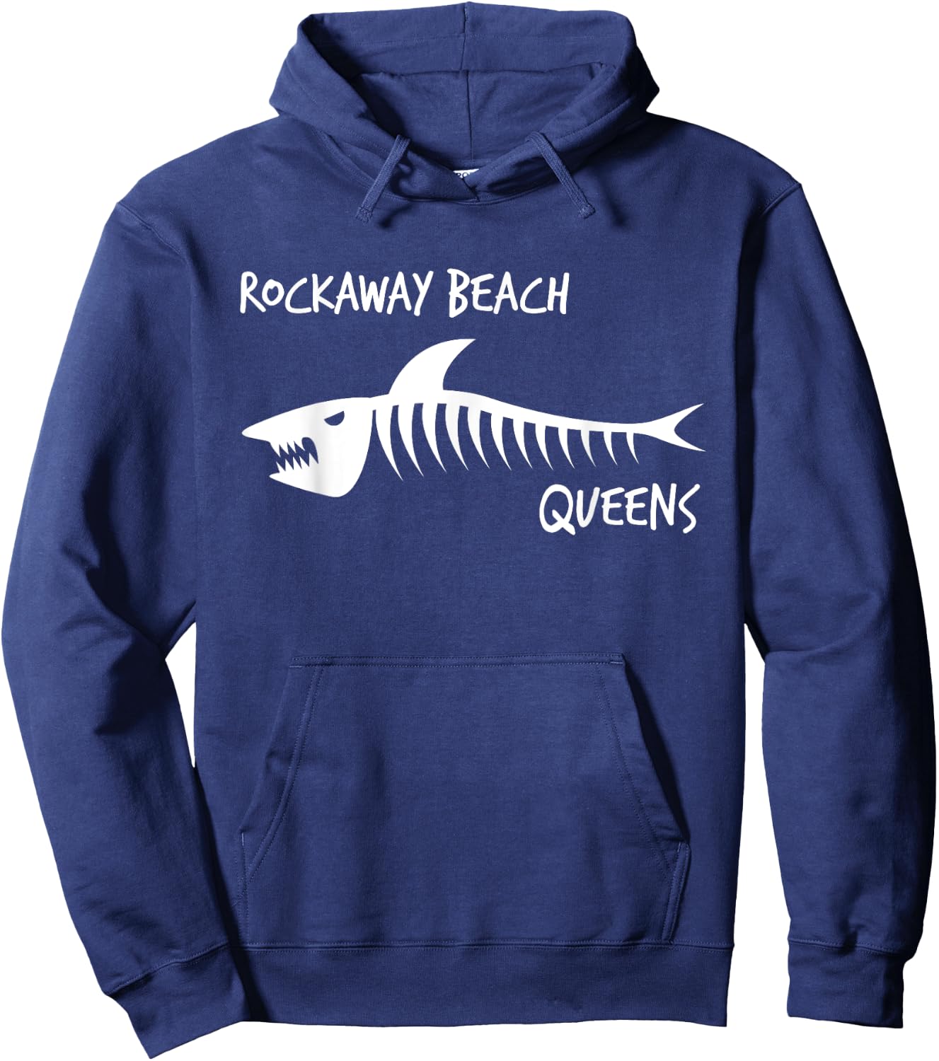 Rockaway Beach Queens Shark Skeleton White Print Hoodie - Hoodie | Navy