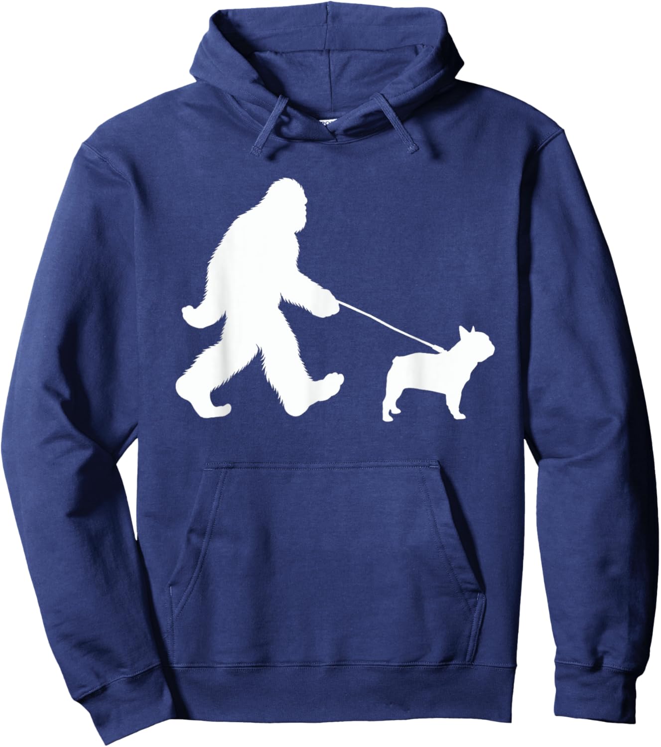 Bigfoot Walking a Dog Funny French Bulldog Lovers Dog Dad Men Women Kids Hoodie - Hoodie | Navy