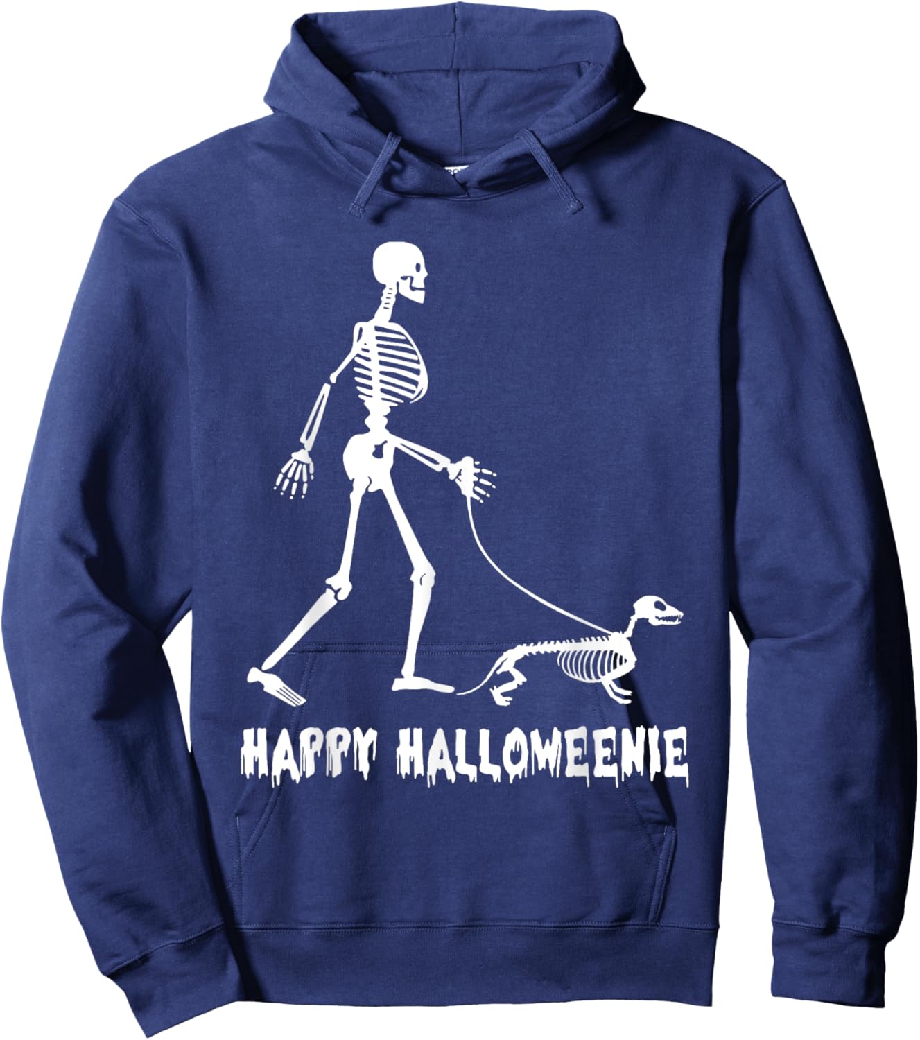 Happy Halloweenie Skeleton Walking Dachshund Dog Halloween Women Kids Hoodie - Hoodie | Navy