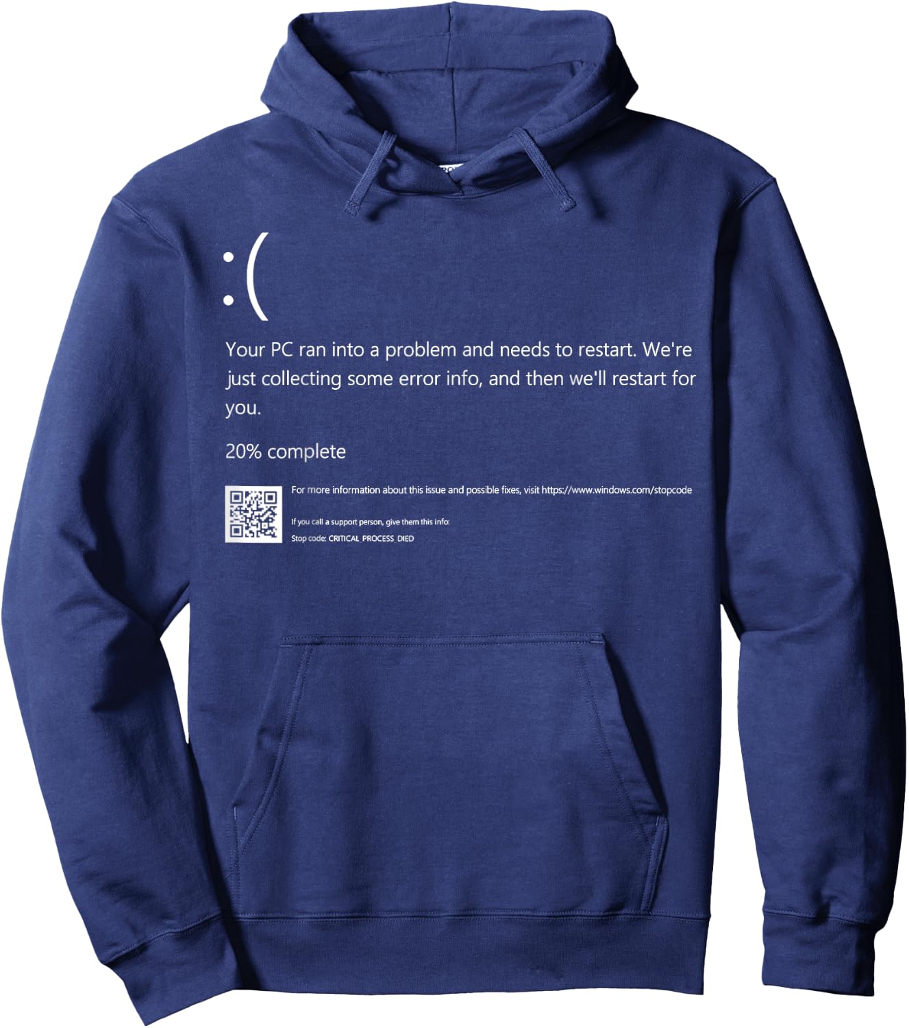 Blue Screen of Death IT Geek Halloween Party DIY Costume Hoodie - Hoodie | Navy