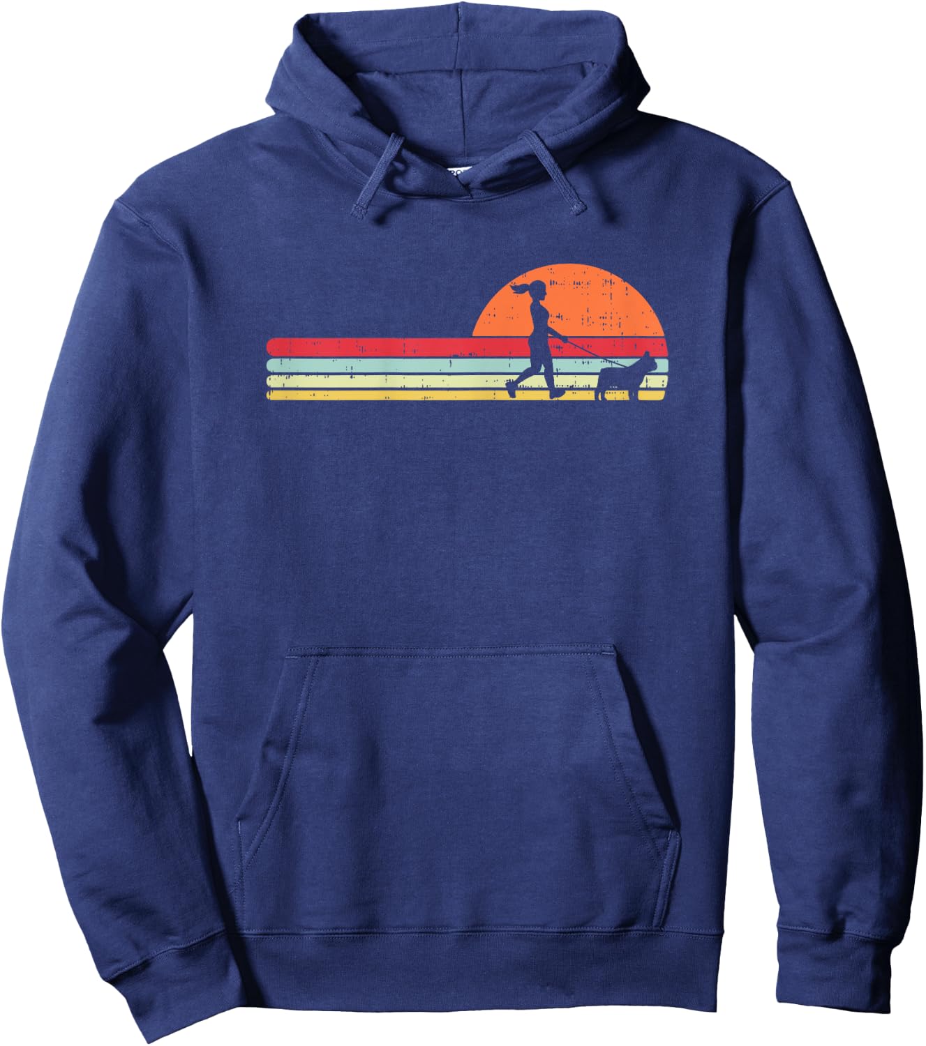Girl Walking French Bulldog Retro Frenchie Dog Walker Gift Hoodie - Hoodie | Navy