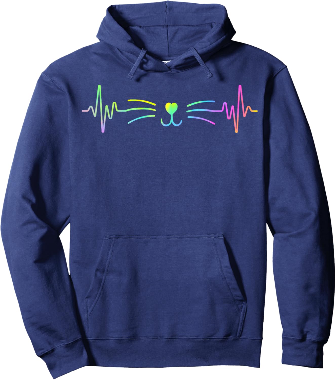 Colorful Heartbeat Cat Lover Animal Silhouette Cute Cat Hoodie - Hoodie | Navy