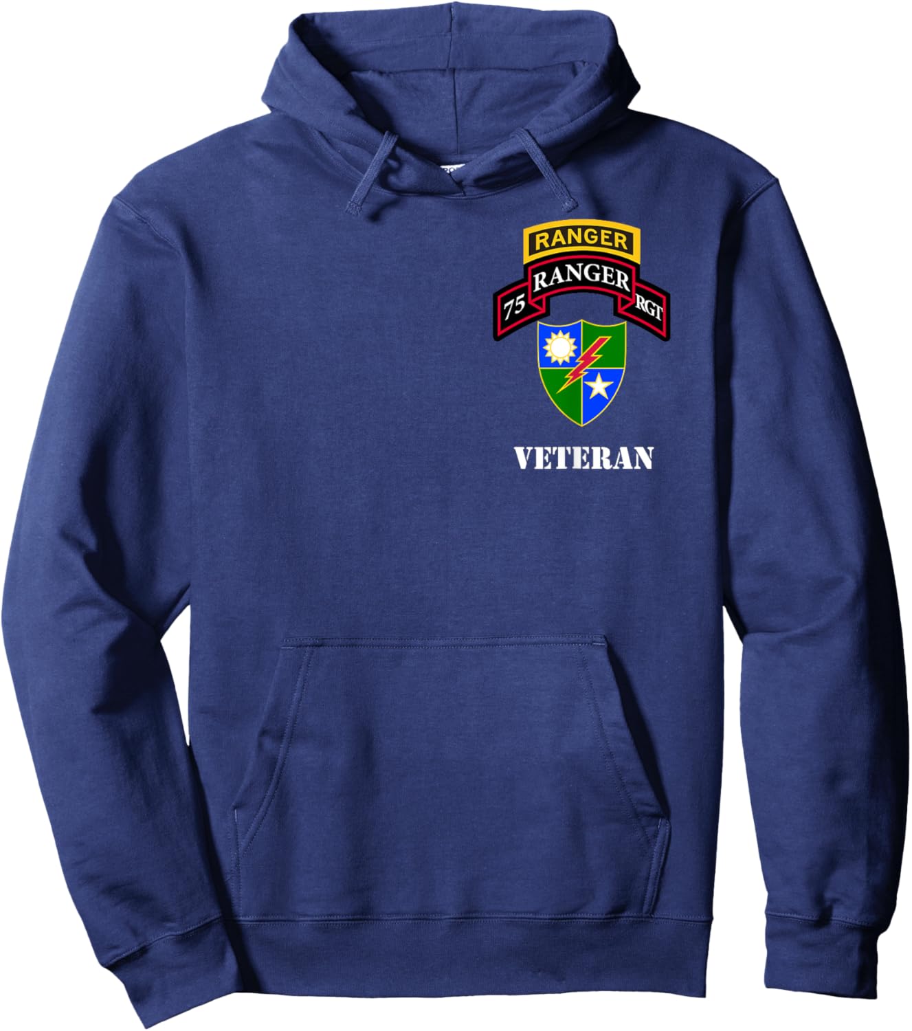 US Army Ranger - 75th Regiment with Tab - Veteran Black Hoodie - Hoodie | Navy