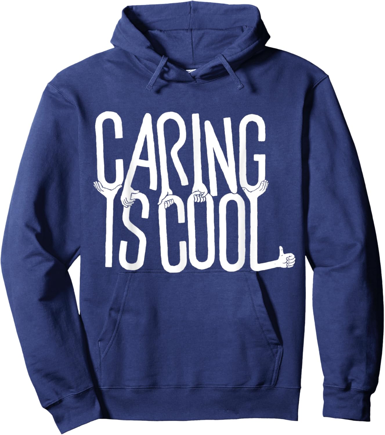 Caring Is Cool -Adults Black Small Short Sleeve Casual Humorous Hoodie - Hoodie | Navy