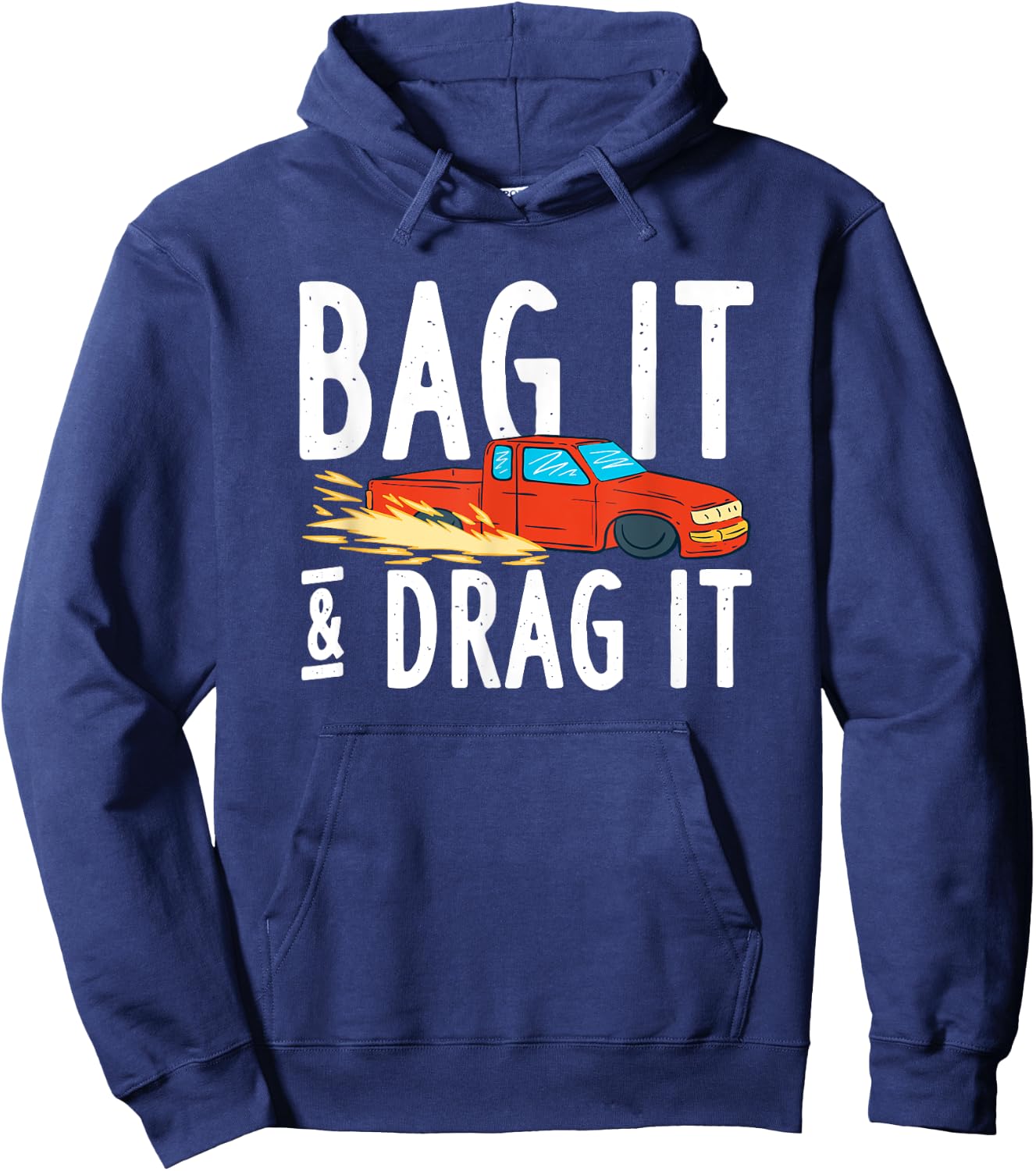 Bag it and Dragit Bagged Mini Truck Lowrider Diesel Engine Hoodie - Hoodie | Navy