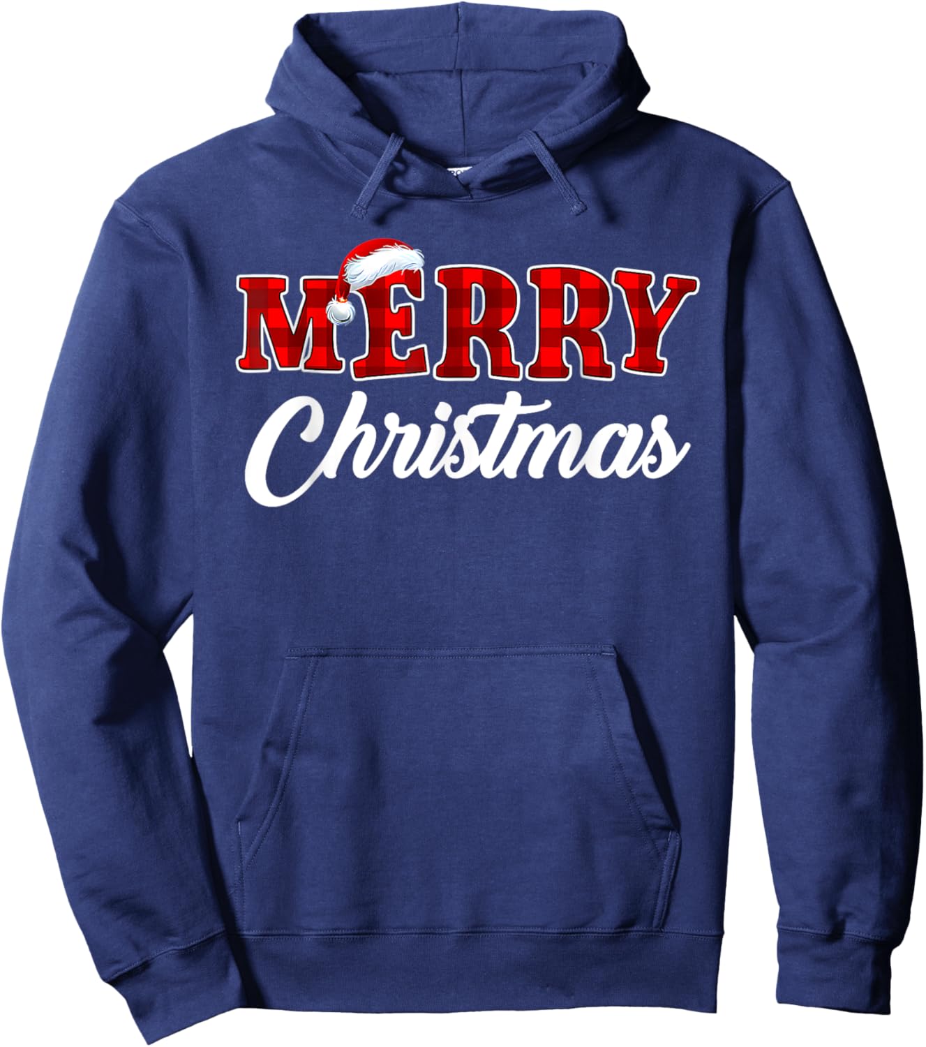 Merry Christmas Buffalo Plaid Red Xmas Santa Hat Pajamas Hoodie - Hoodie | Navy