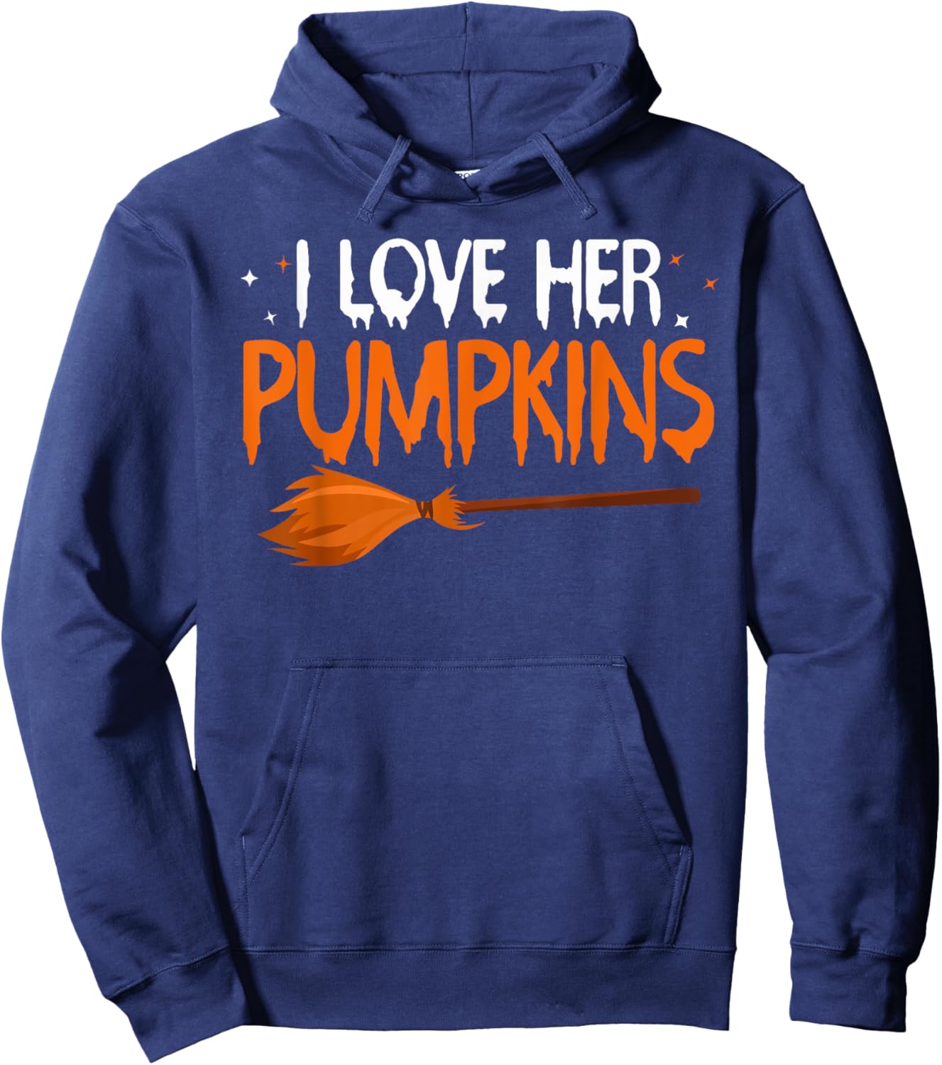 I Love His Broomstick I Love Her Pumpkins Halloween Couples Hoodie - Hoodie | Navy