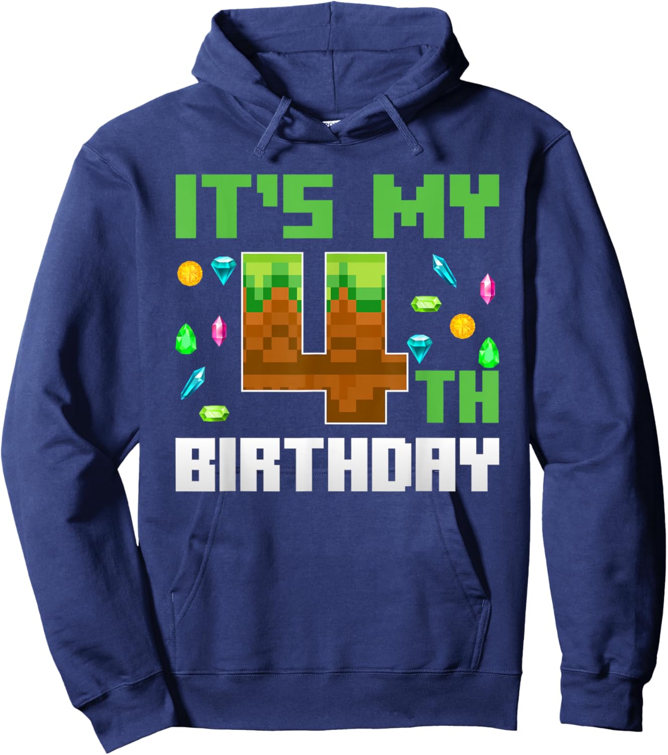 Boys Kids 4th Birthday It's My 4th Birthday Video Game Pixel Hoodie - Hoodie | Navy