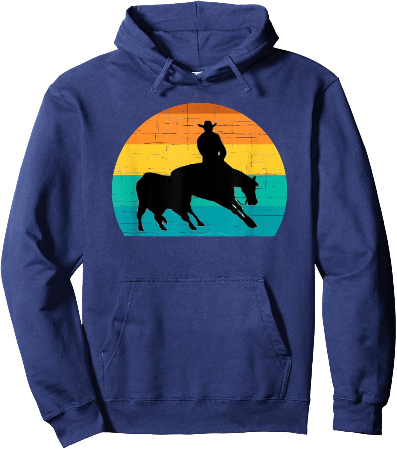 Western Style Equestrian Cutting Retro Sun Style Hoodie - Hoodie | Navy