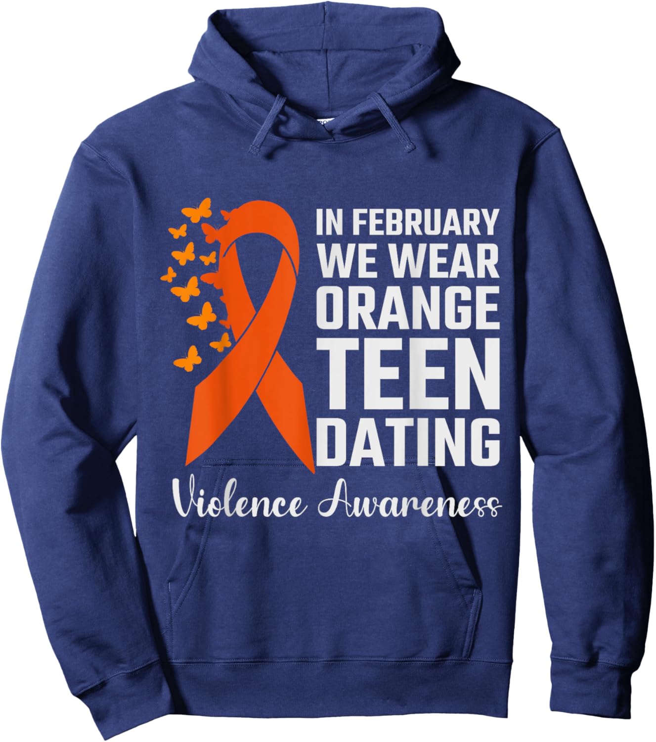 Teen Dating Violence Awareness Orange ribbon teen Hoodie - Hoodie | Navy